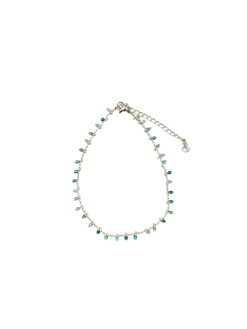 Teal Green Multifaceted Crystal Drop Link Anklet✦ AN-SJ0413