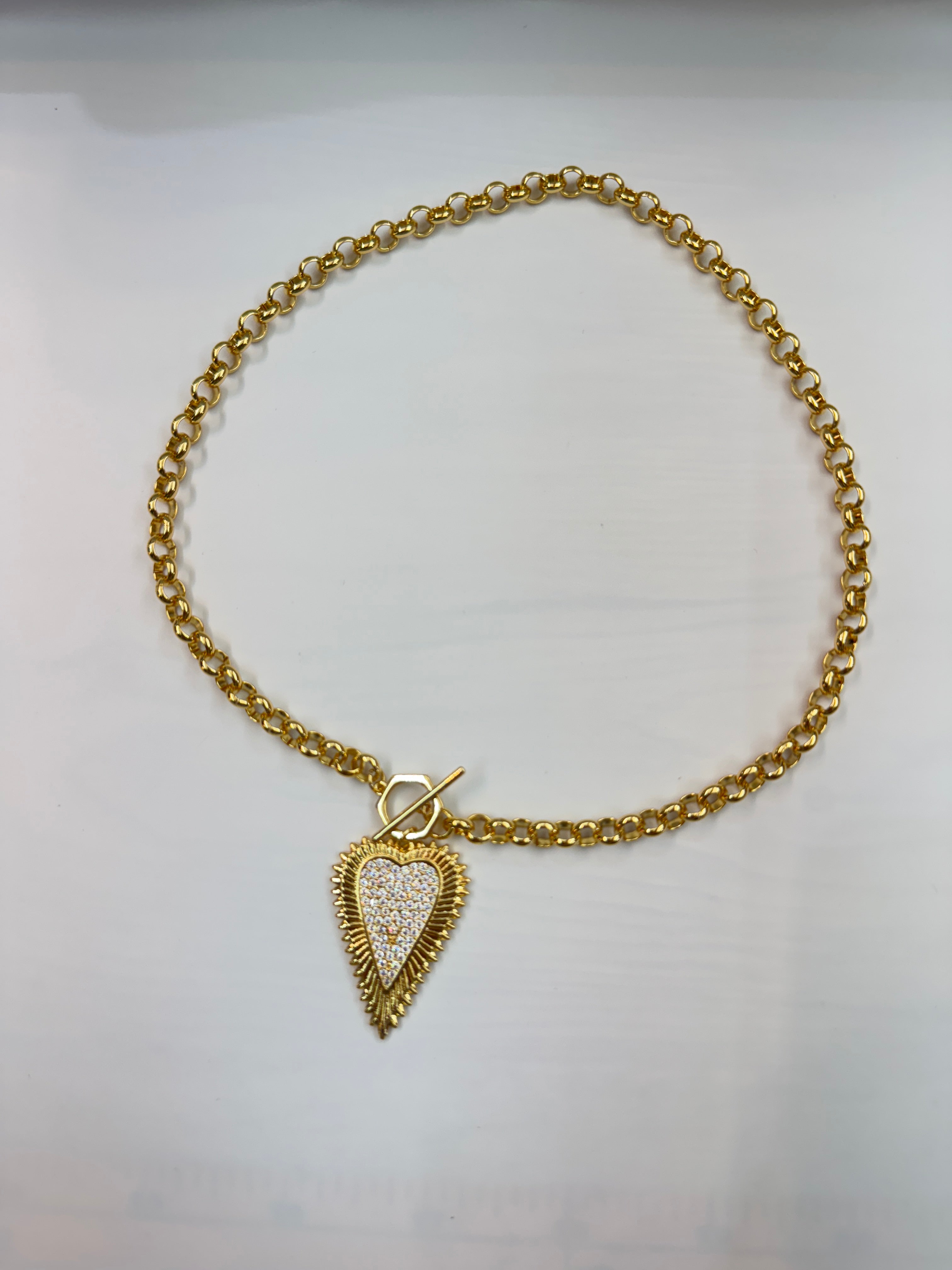 Gold Diamond Pave Heart Rolo Necklace NC-SJ2043