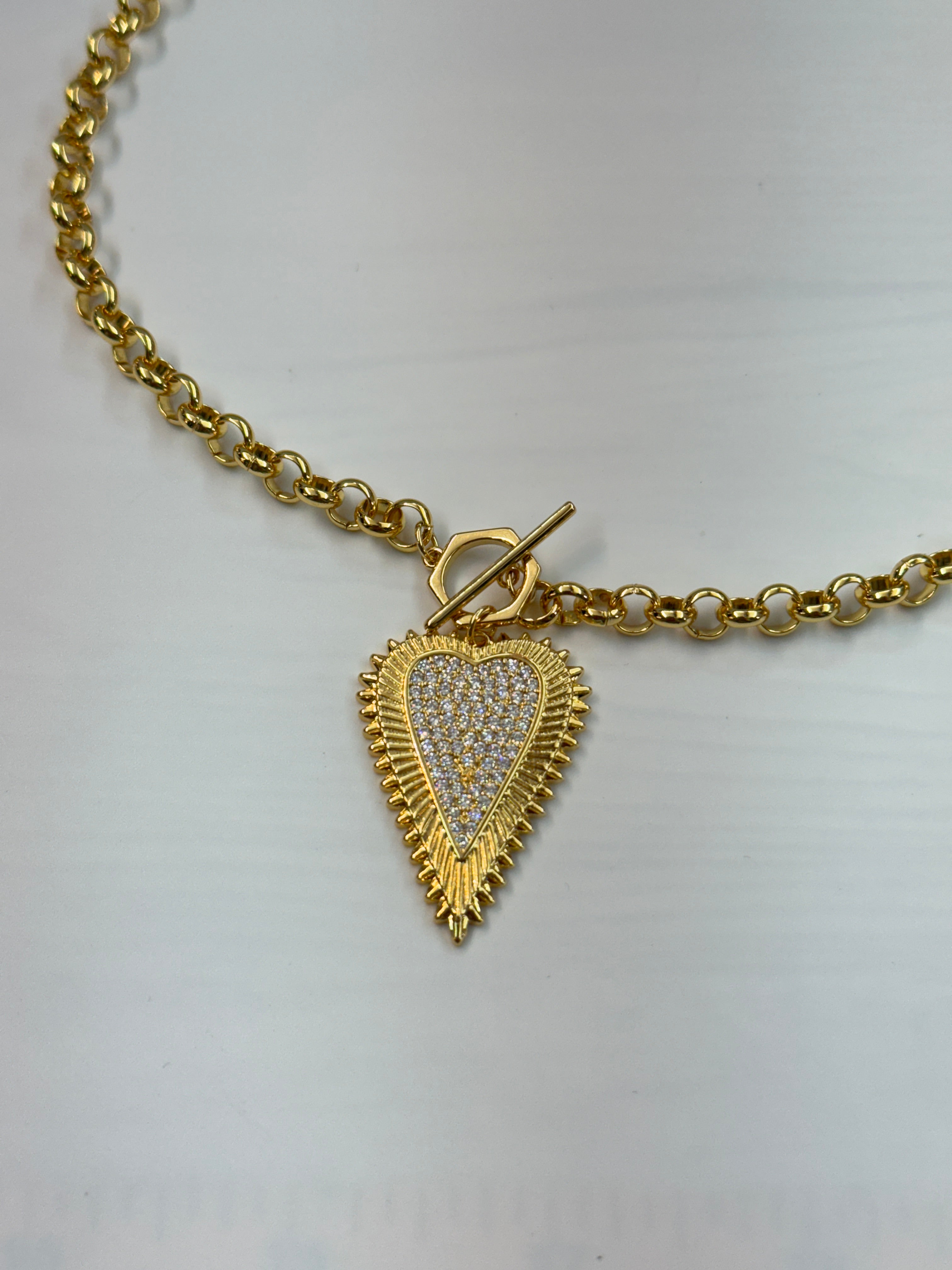 Gold Diamond Pave Heart Rolo Necklace NC-SJ2043