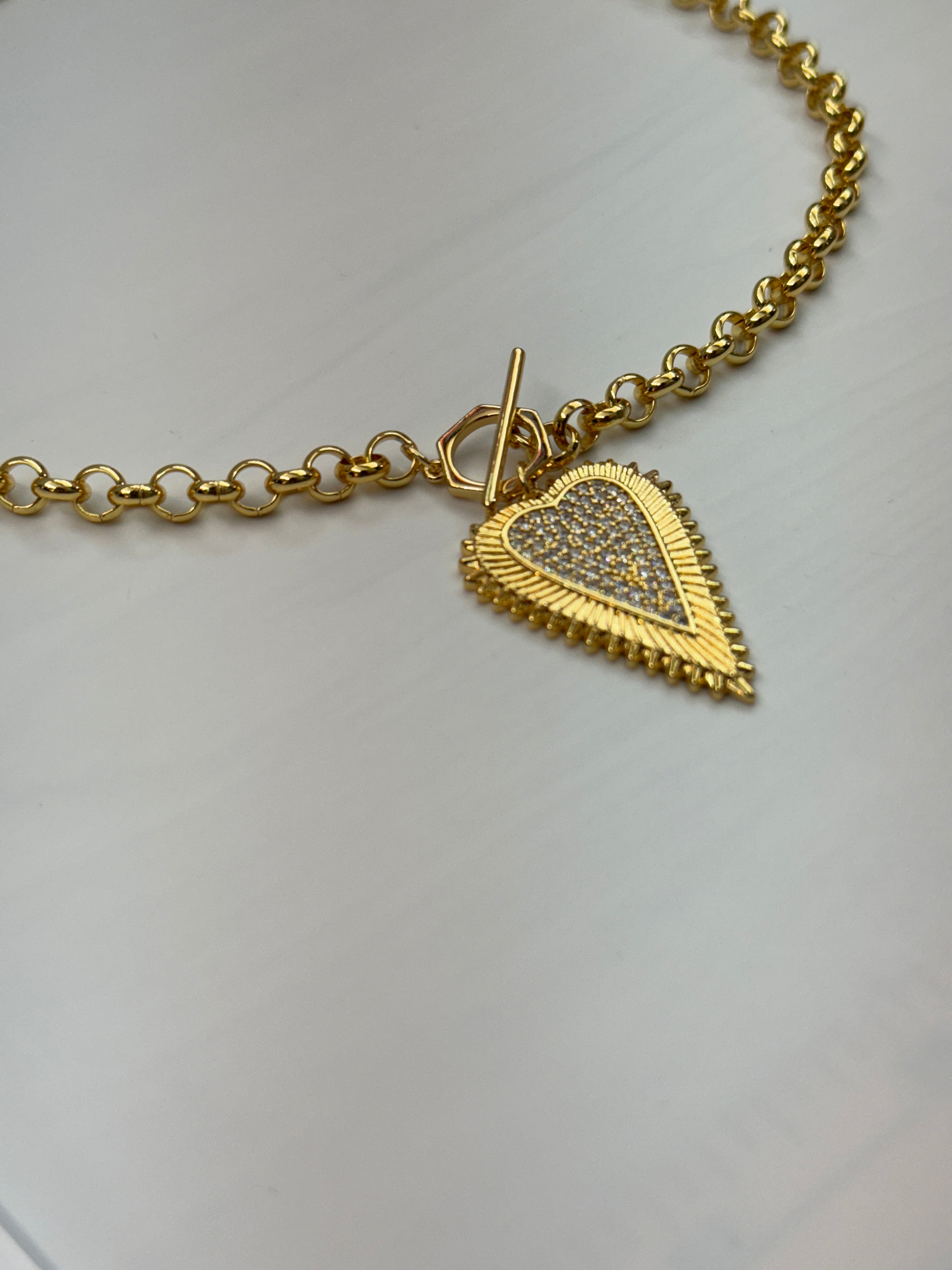 Gold Diamond Pave Heart Rolo Necklace NC-SJ2043