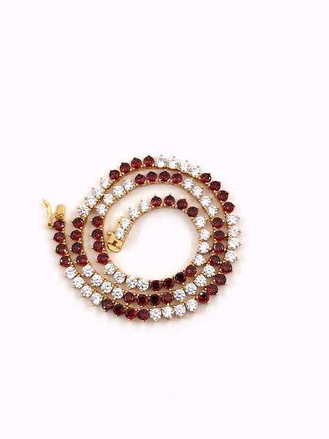 Ruby red and clear CZ Three-Prong Tennis Chain 16.5 Inch Necklace   NC-21WA2063