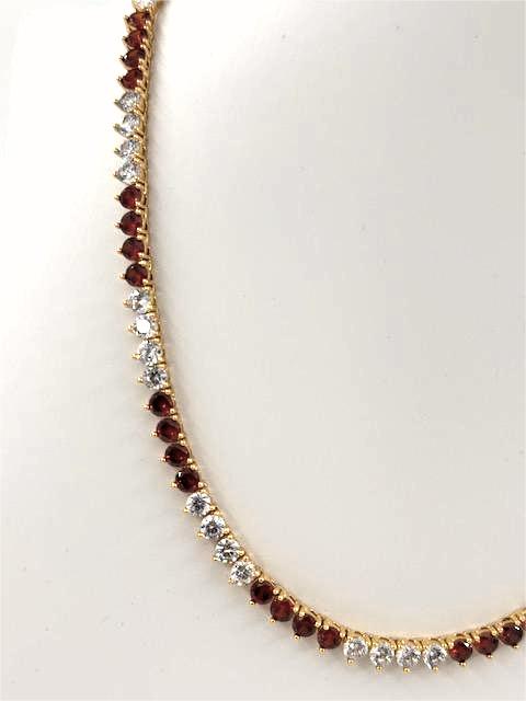 Ruby red and clear CZ Three-Prong Tennis Chain 16.5 Inch Necklace   NC-21WA2063