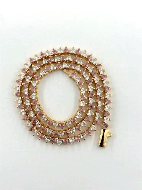 Pink and clear CZ Heart Tennis Chain 16 Inch Necklace   NC-21WA2086