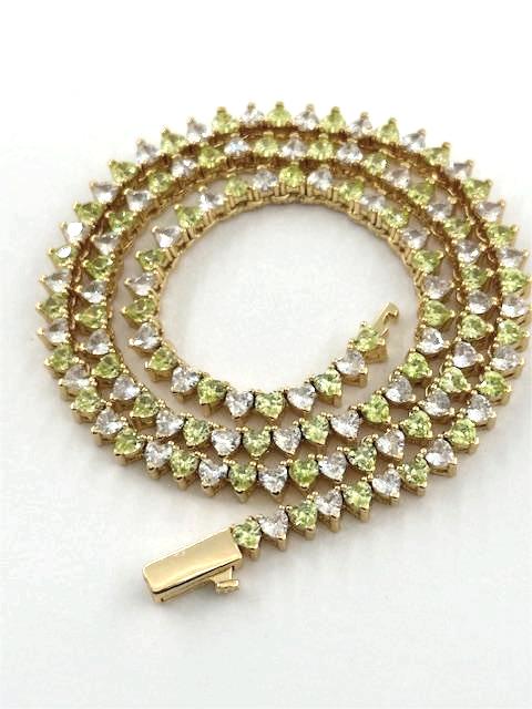 Light green Heart CZ Tennis Chain 16 Inch   NC-21WA2194