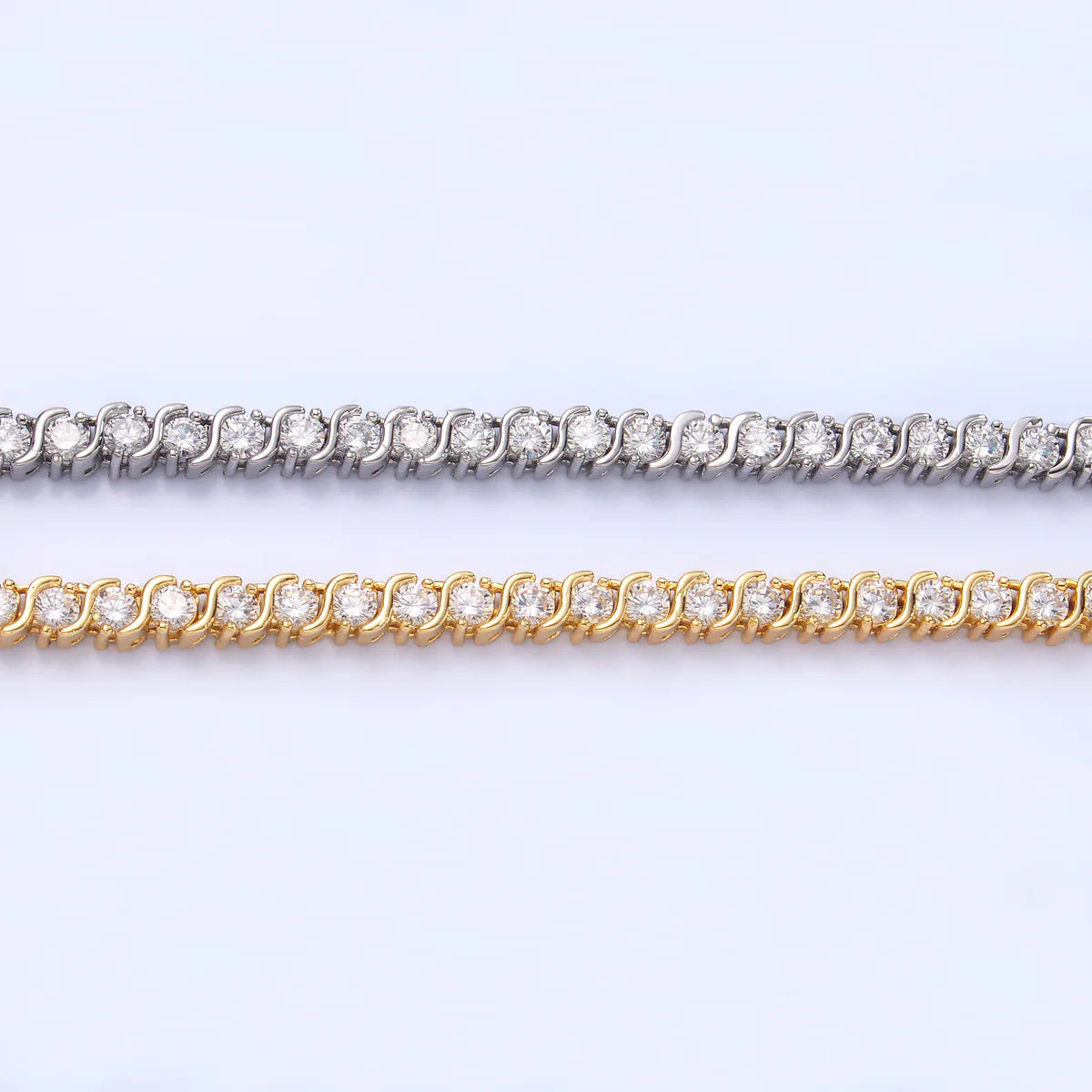 Curved S-Link Tennis Chain 16 Inch Necklace in Gold & Silver CN-21WA3028 CN-21WA3029
