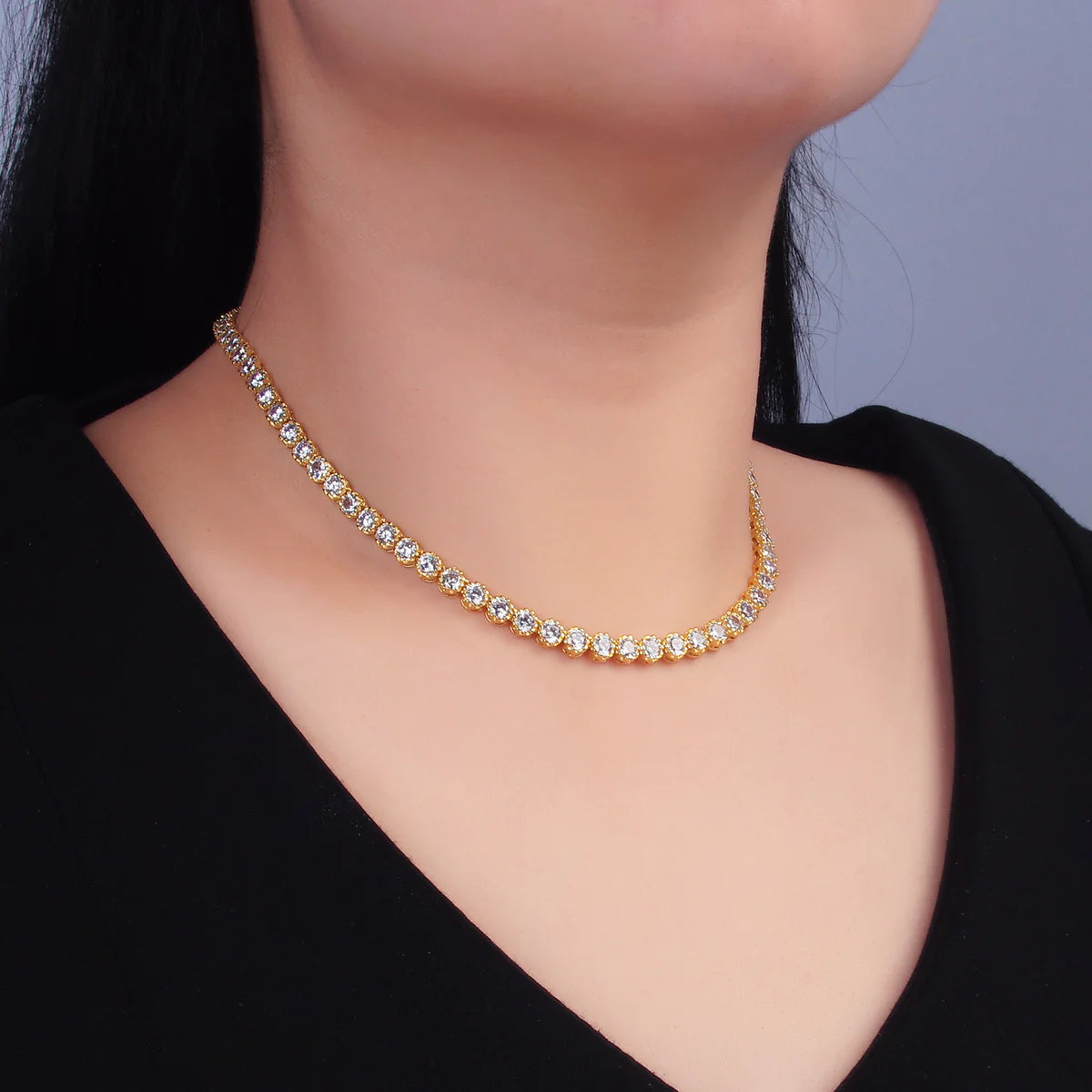 CZ Encapsulate Tennis Chain 16 Inch Necklace in Gold & Silver NC-21WA3025 NC-21WA3026