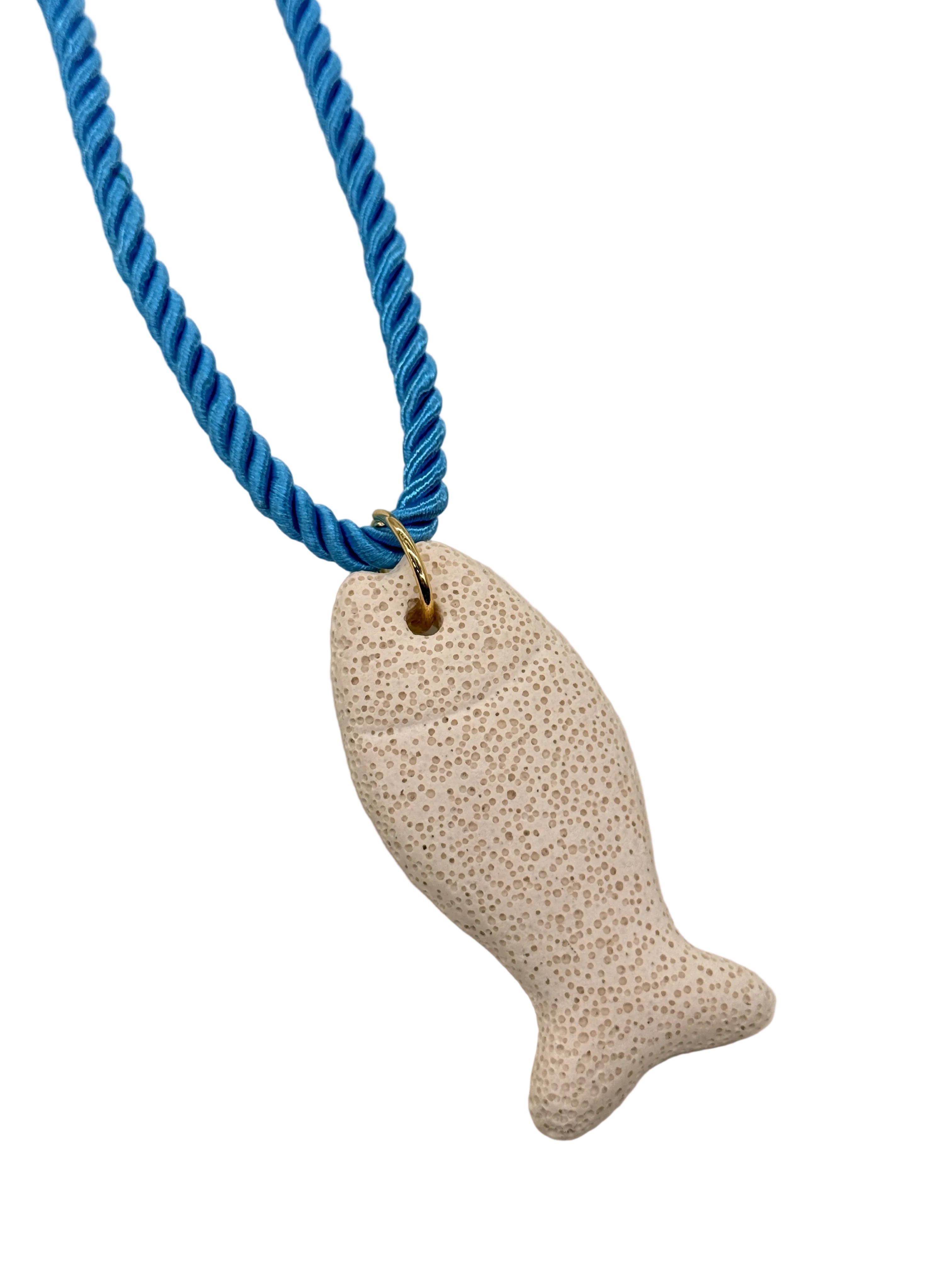 BLUE TWISTED CORD WITH WHITE LAVA STONE FISH
