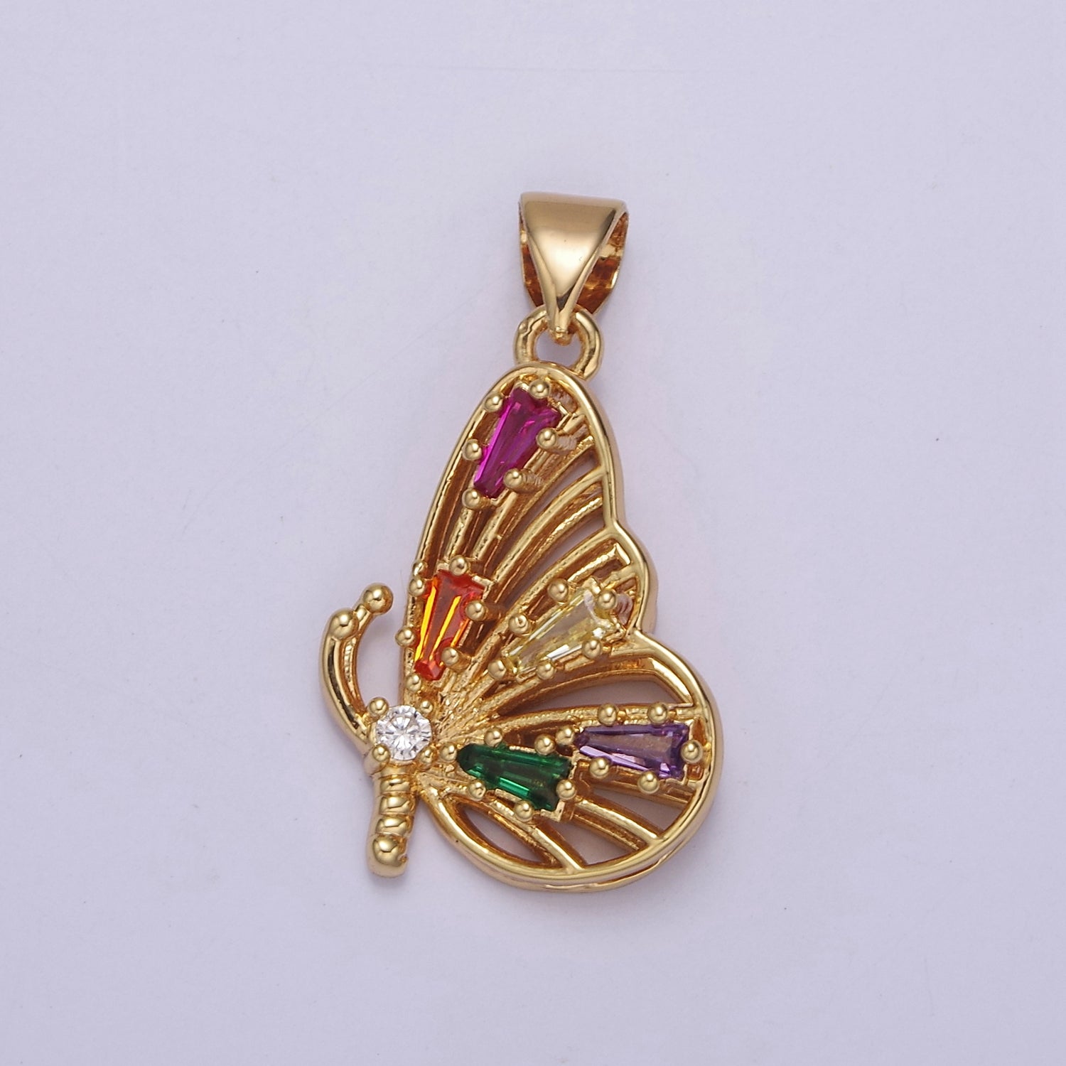 Classic Gold Multi-Colored CZ Chic Butterfly Necklace