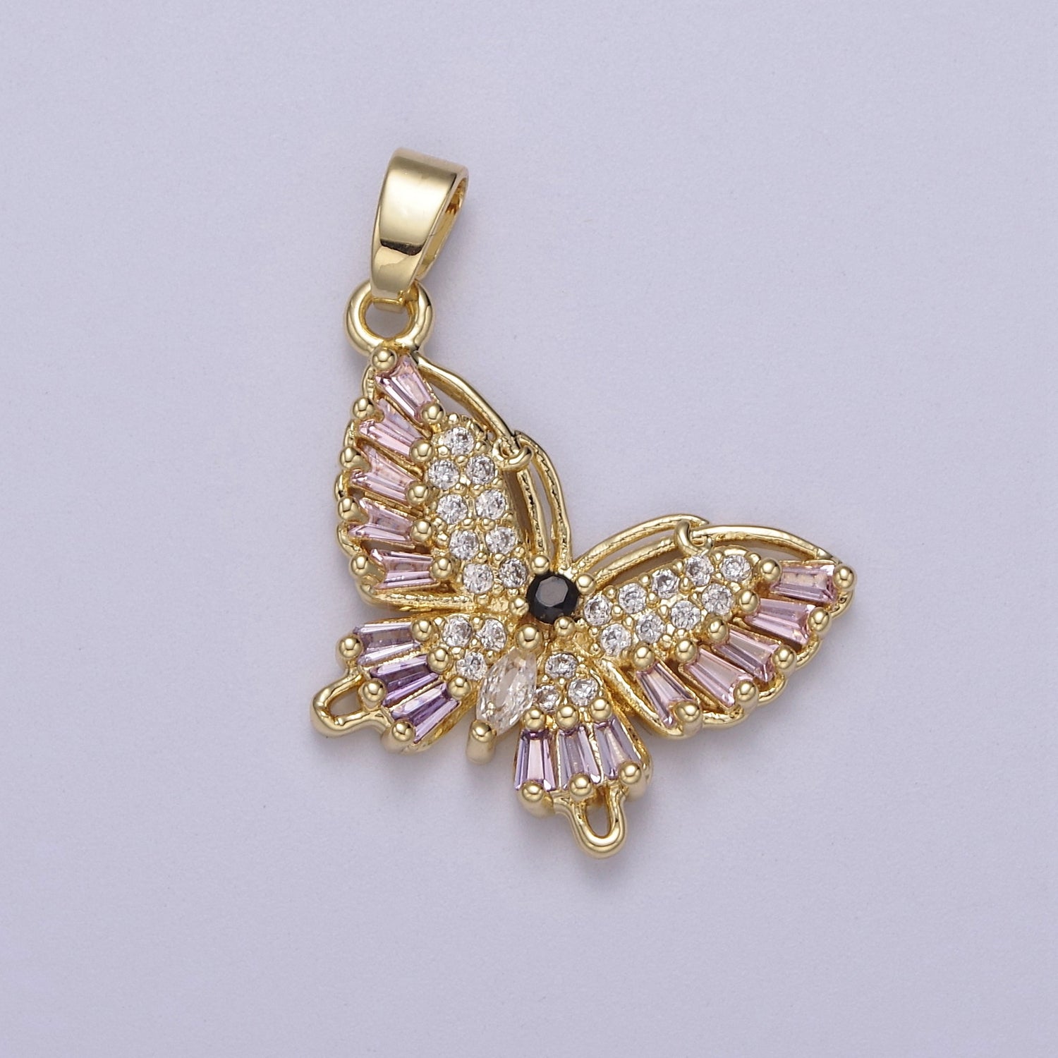 Classic Gold Pink CZ Statement Butterfly Necklace