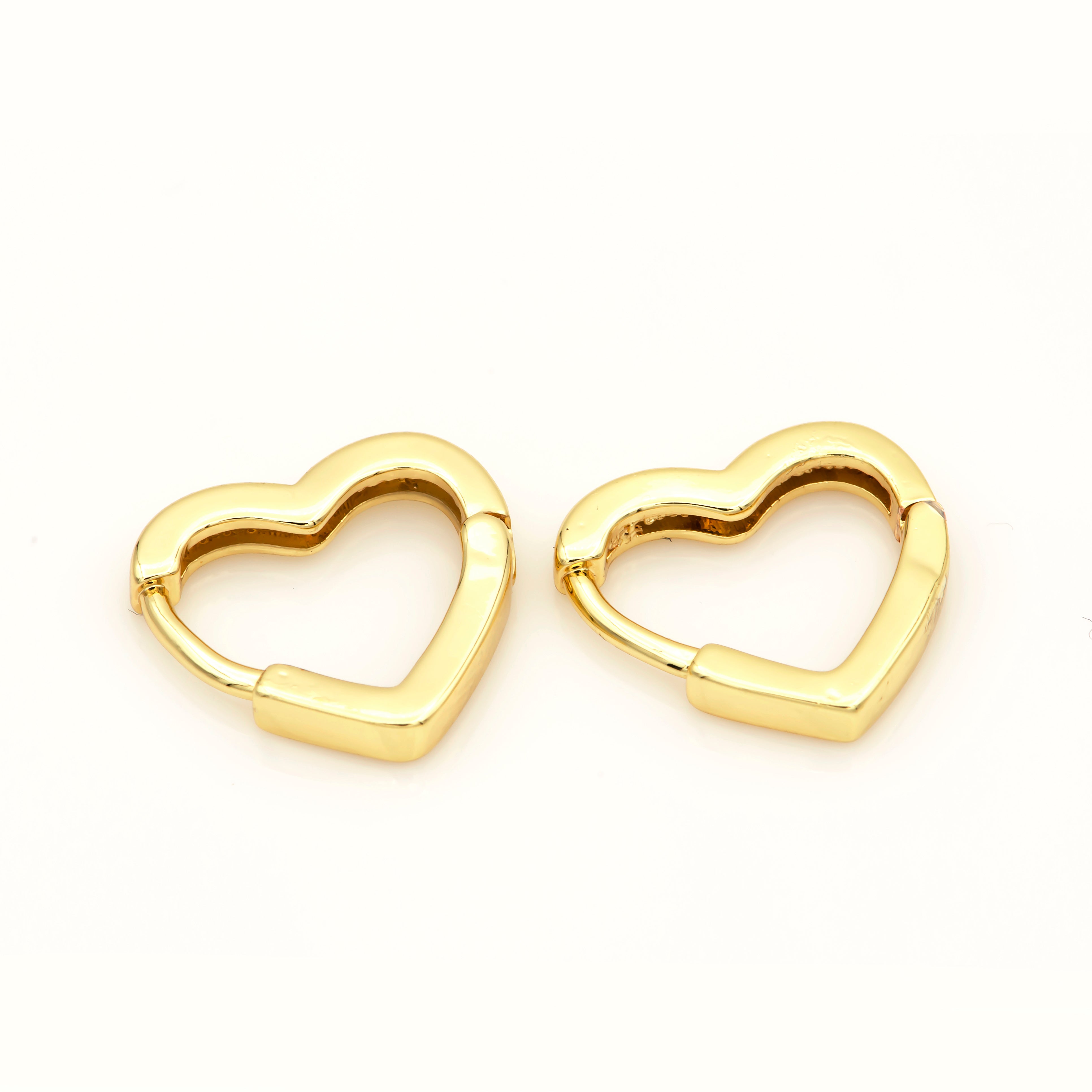 Dainty Gold Heart Hoop Earrings, Small Gold One Touch Hoops, Heart Earring Gift For Her Earring