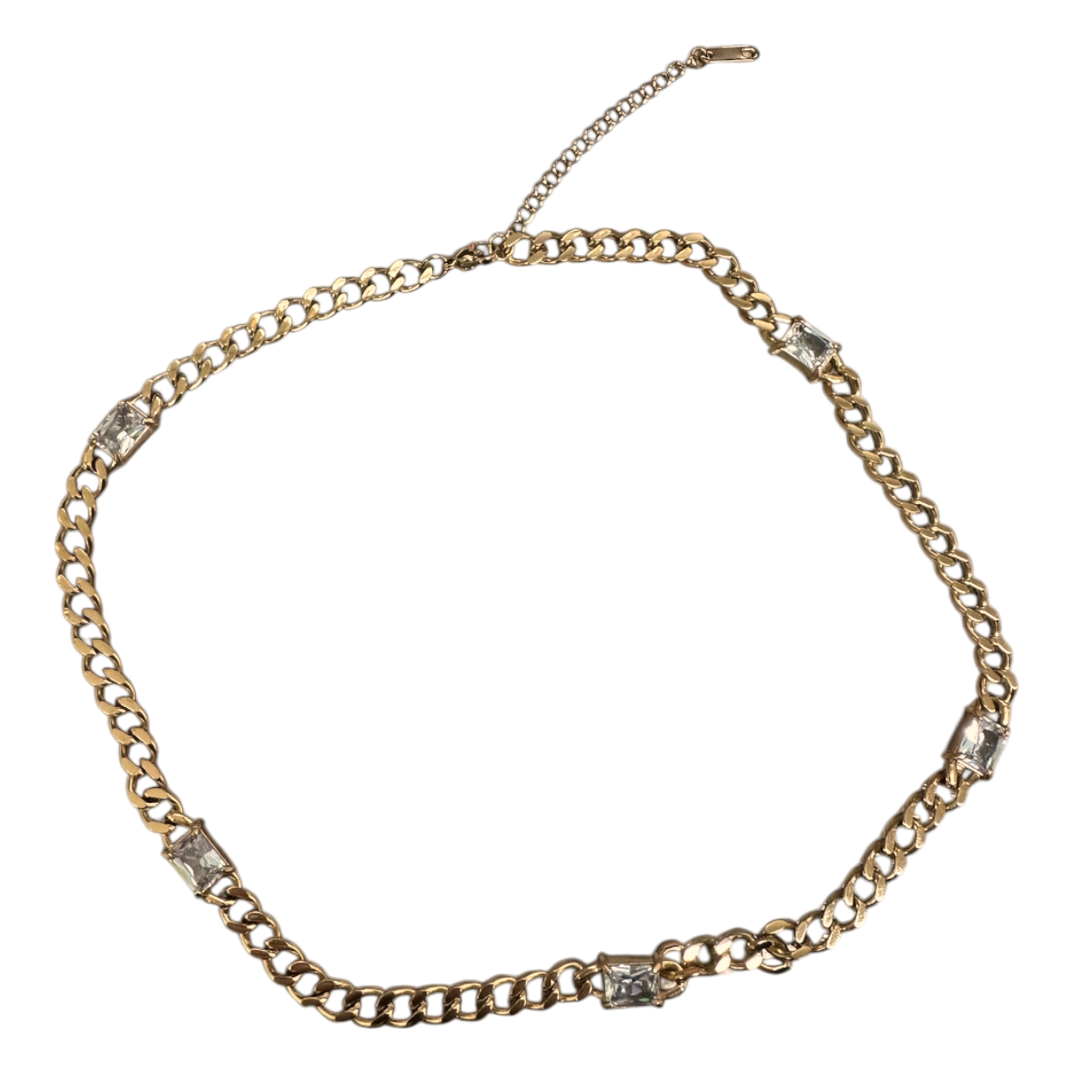 Gold chain necklace with rectangle cz diamonds NC-2076