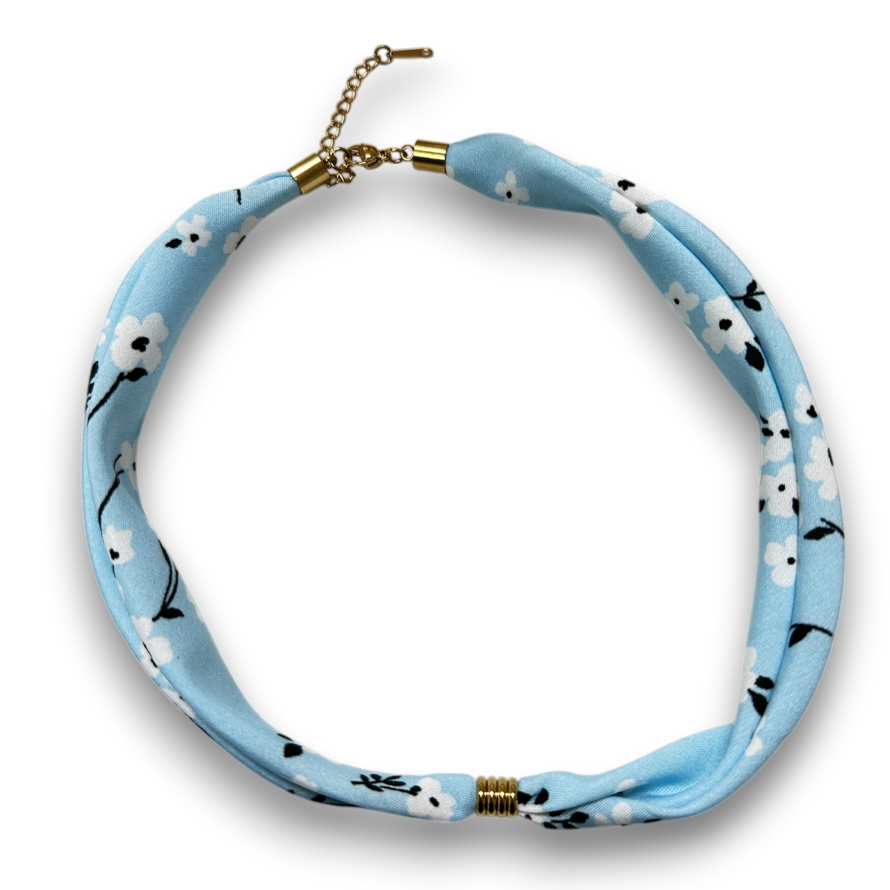 Floral Smooth Faux Silk Scarf necklace with extender