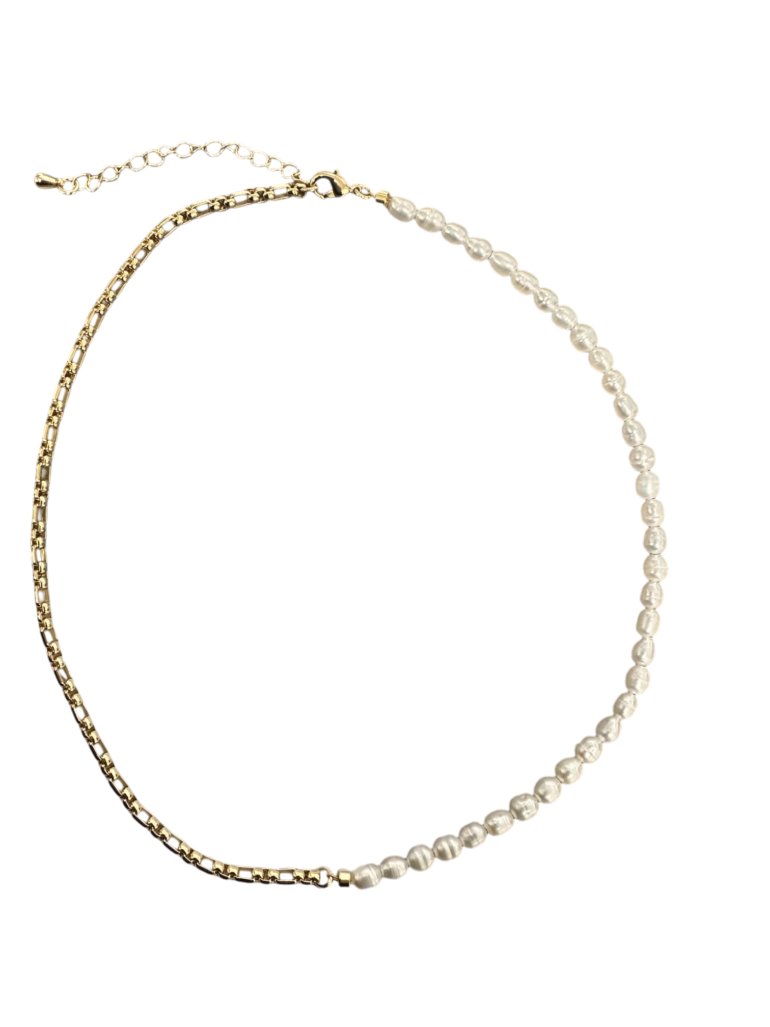 Half shell pearl half rollo chain necklace NC-2111