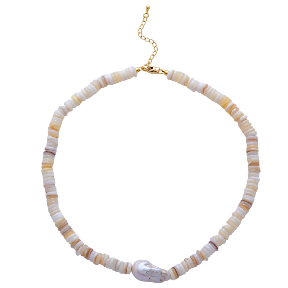 Freshwater Pearl Heishi Shell Rondelle Gemstone Necklace NC-21WA1260