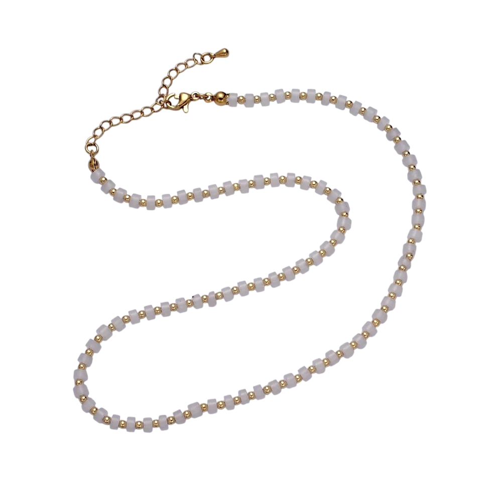 White Jade Rondelle Heishi Gemstone Choker Necklace NC-21WA1431