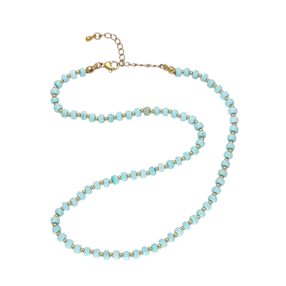 Blue Turquoise Rondelle Heishi Gemstone Choker Necklace NC-21WA1435