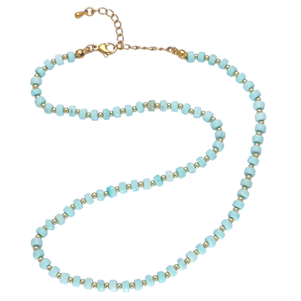 Blue Turquoise Rondelle Heishi Gemstone Choker Necklace NC-21WA1435