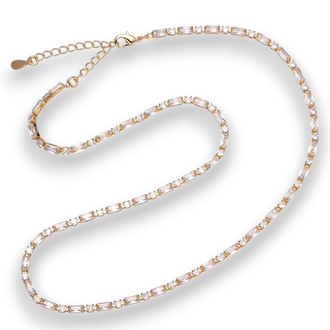 Baguette Round CZ tennis chain Necklace NC-21WA1779