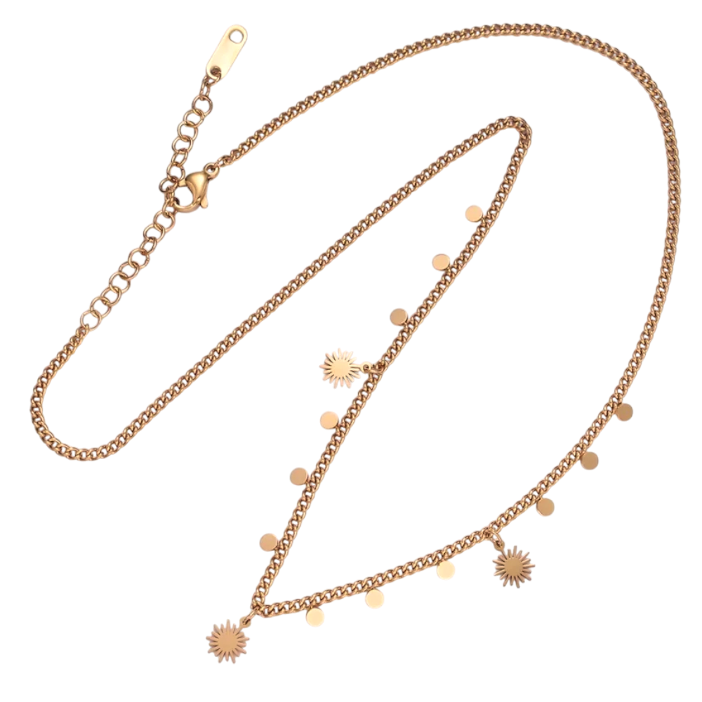 Celestial Sun Disc Curb Chain Necklace NC-21WA2078