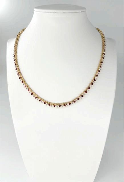 Ruby red and clear CZ Heart Tennis Chain 16 Inch Necklace   NC-21WA2235