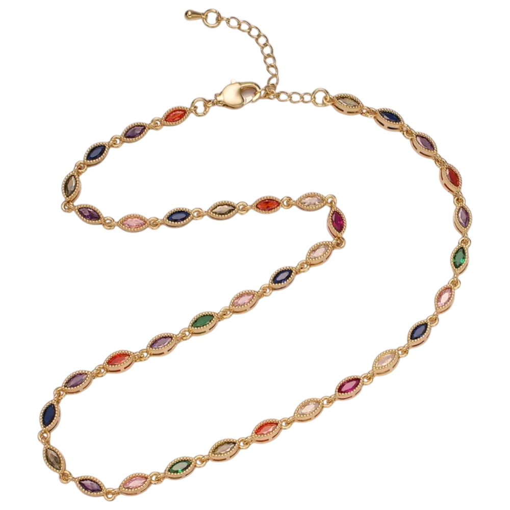 CZ Multicolor Marquise Bezel Necklace  NC-21WA2240