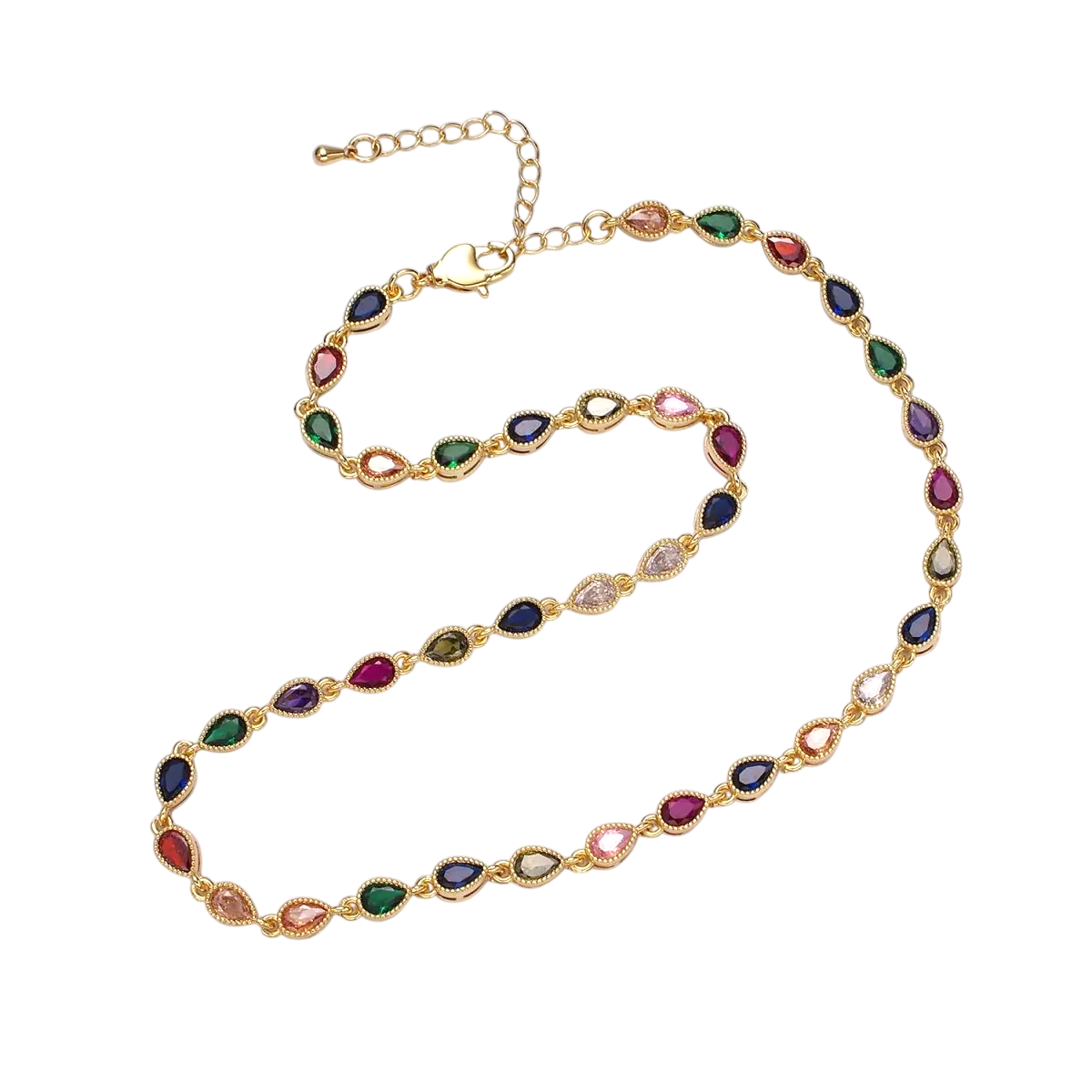 CZ Multicolor teardrop Bezel Necklace NC-21WA2242 NC-21WA2243