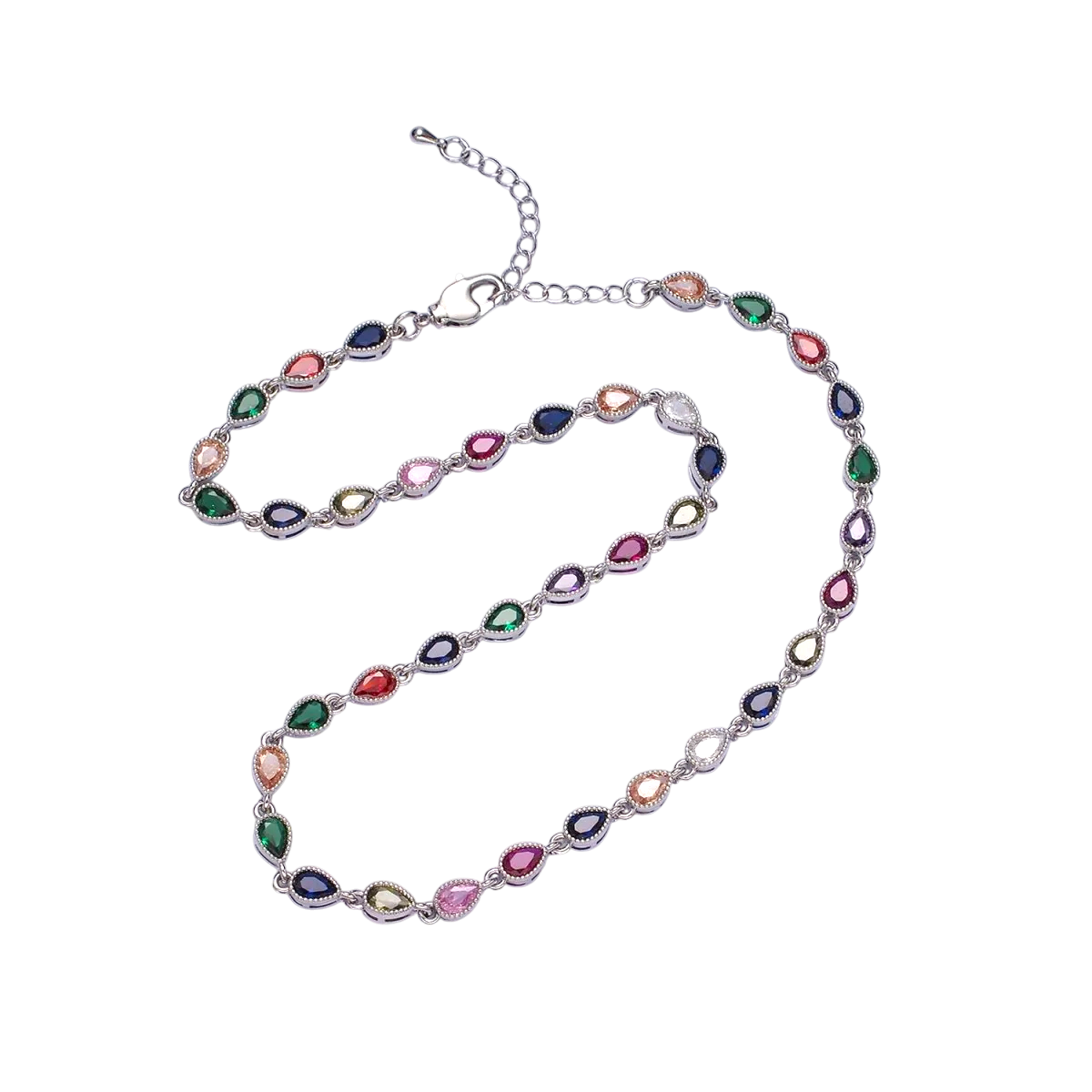 CZ Multicolor teardrop Bezel Necklace NC-21WA2242 NC-21WA2243
