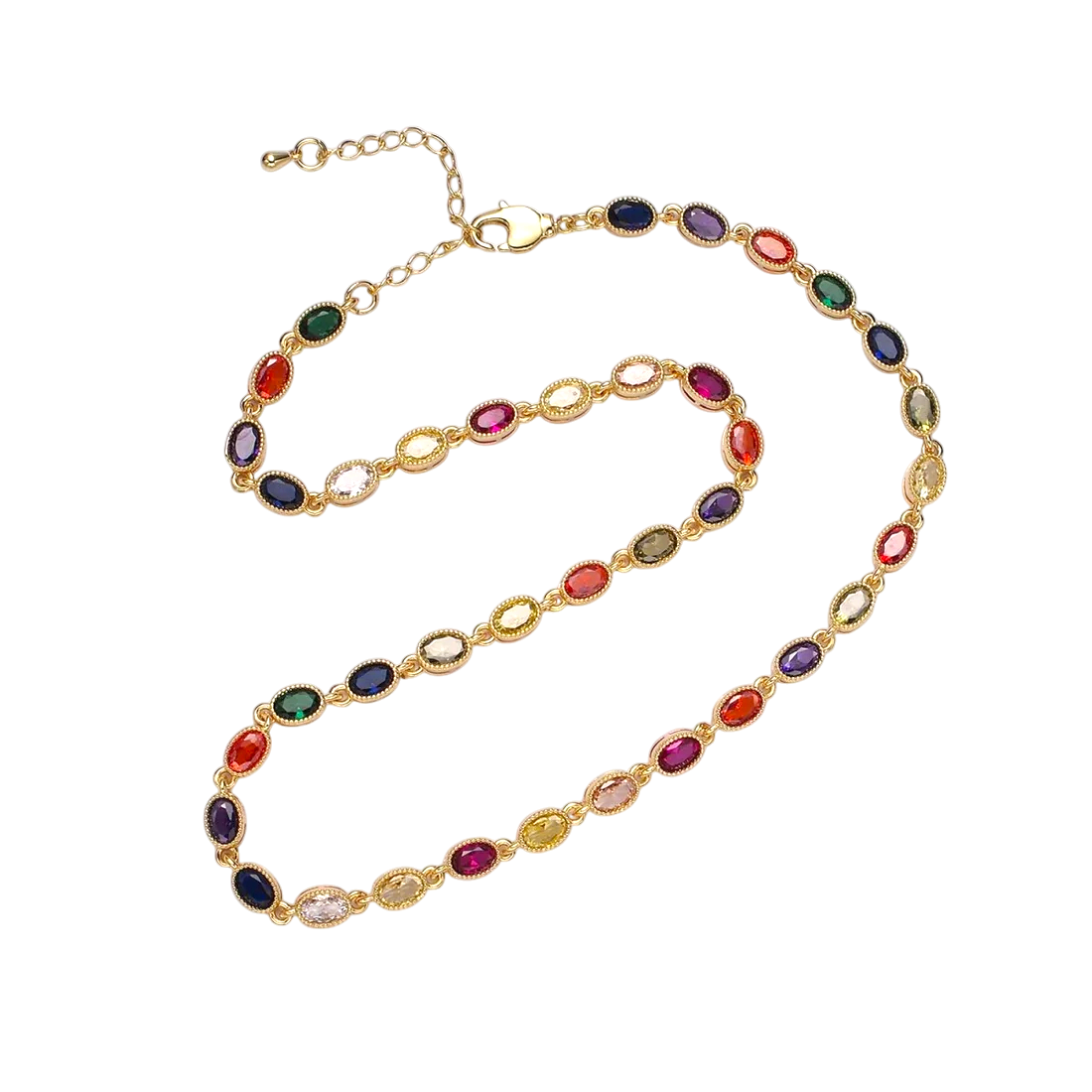 Multicolor CZ Oval Bezel Necklace NC-21WA2246 NC-21WA2247