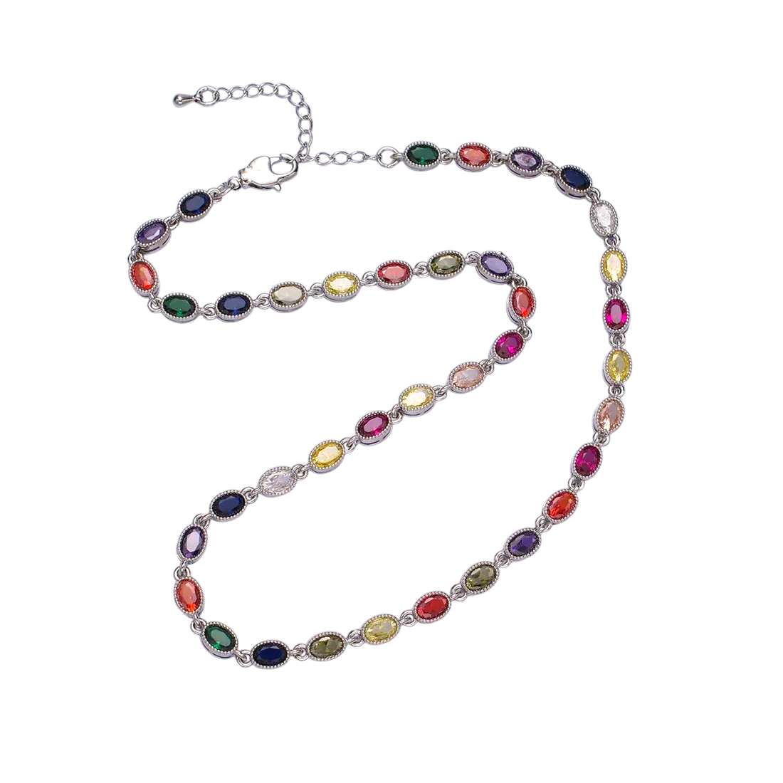 Multicolor CZ Oval Bezel Necklace NC-21WA2246 NC-21WA2247