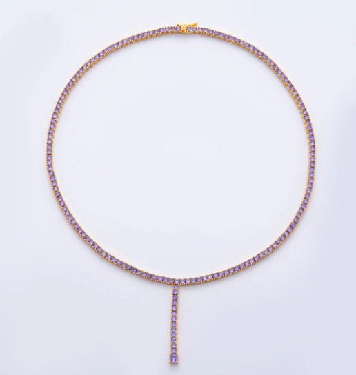 Lavender CZ Tennis Chain Lariat Necklace   NC-21WA2253