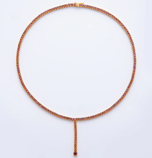 Ruby red CZ Tennis Chain Lariat Necklace    NC-21WA2507