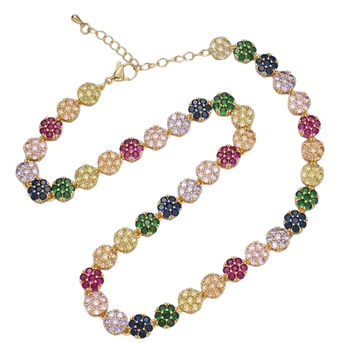 Gold Multicolor CZ Flower Choker Necklace NC-21WA2563