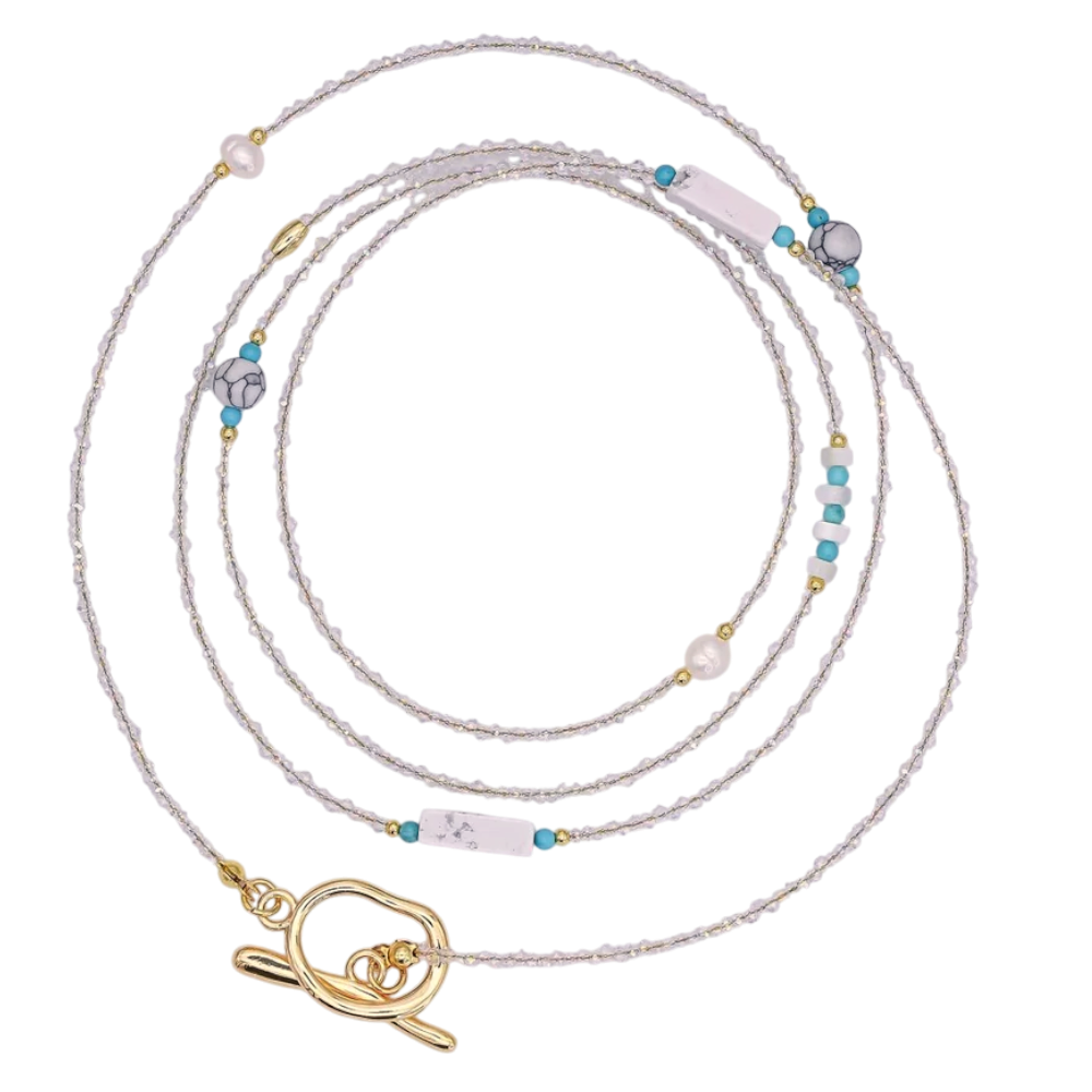 Layering Shell Pearl White Howlite Clear Crystal Gemstone Necklace NC-21WA3078