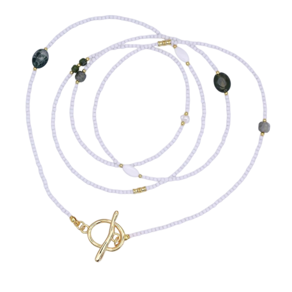 Layering Grey Agate Shell Pearl white Gemstone Necklace NC-21WA3081