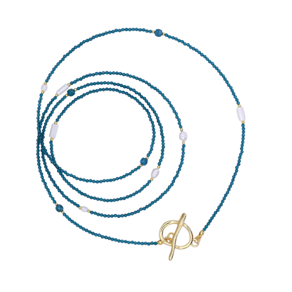 Layering Shell Pearl Blue Crystal Gemstone Necklace NC-21WA3082