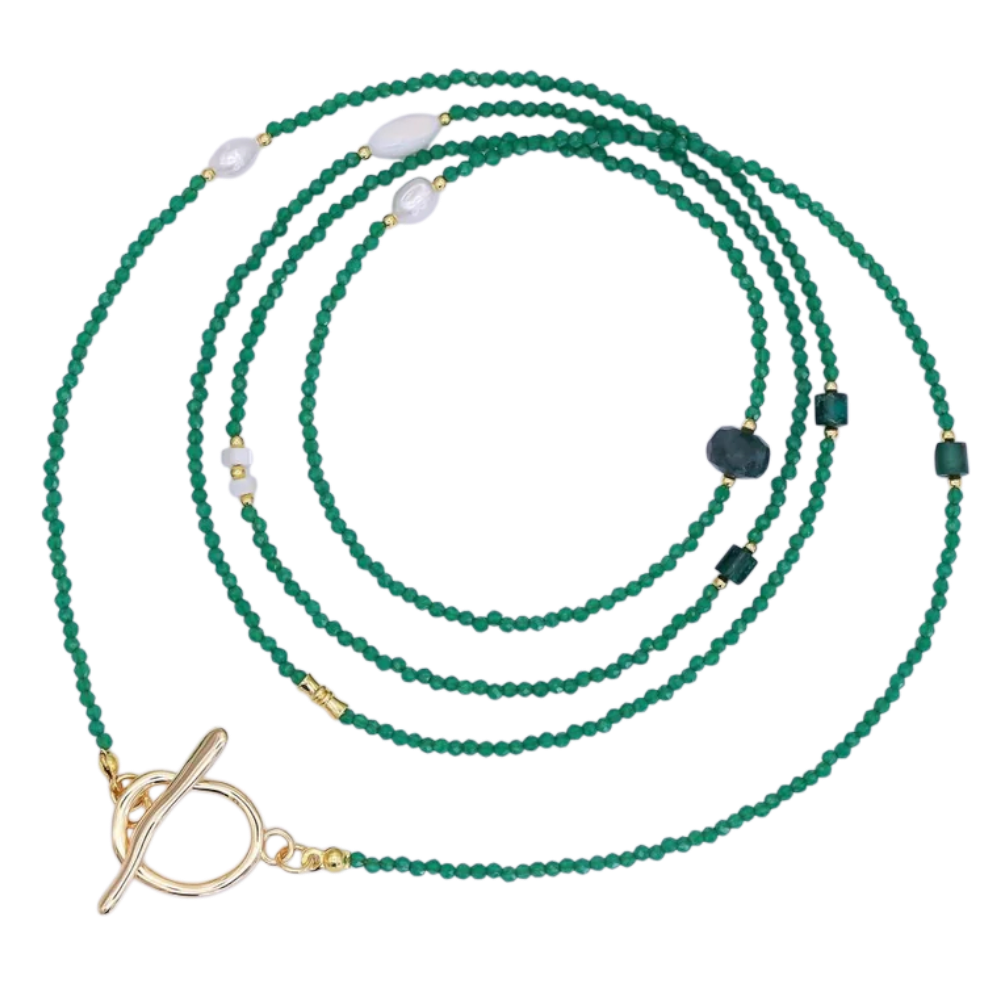 Layering Shell Pearl Green Crystal Gemstone Necklace NC-21WA3084