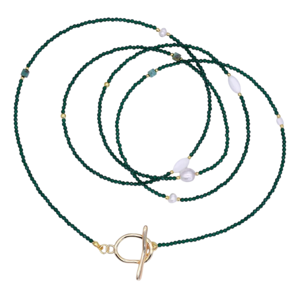 Layering Shell Pearl Green Aventurine Crystal Gemstone Necklace NC-21WA3086