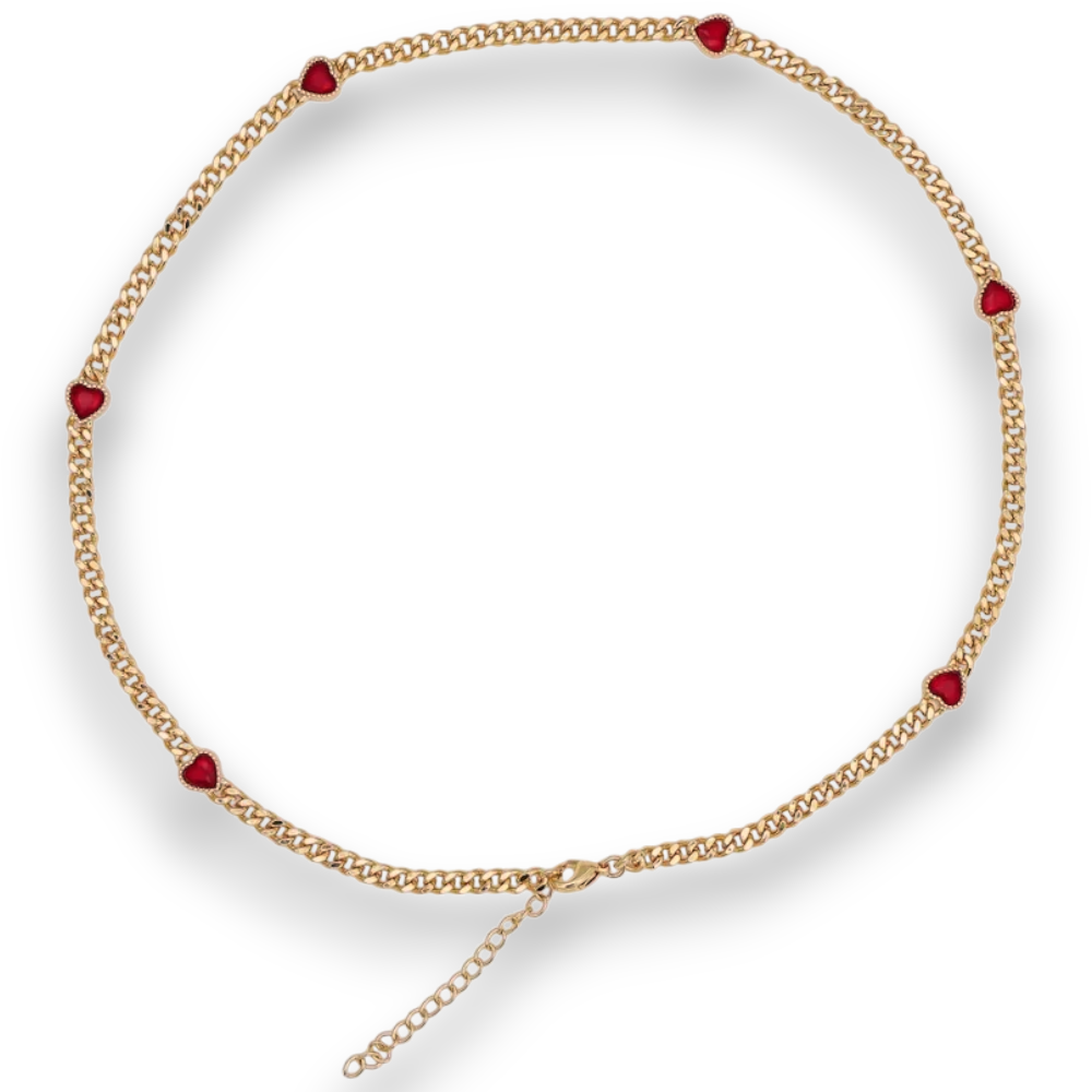 Red Heart CZ Curb Chain Necklace NC-21WA3087