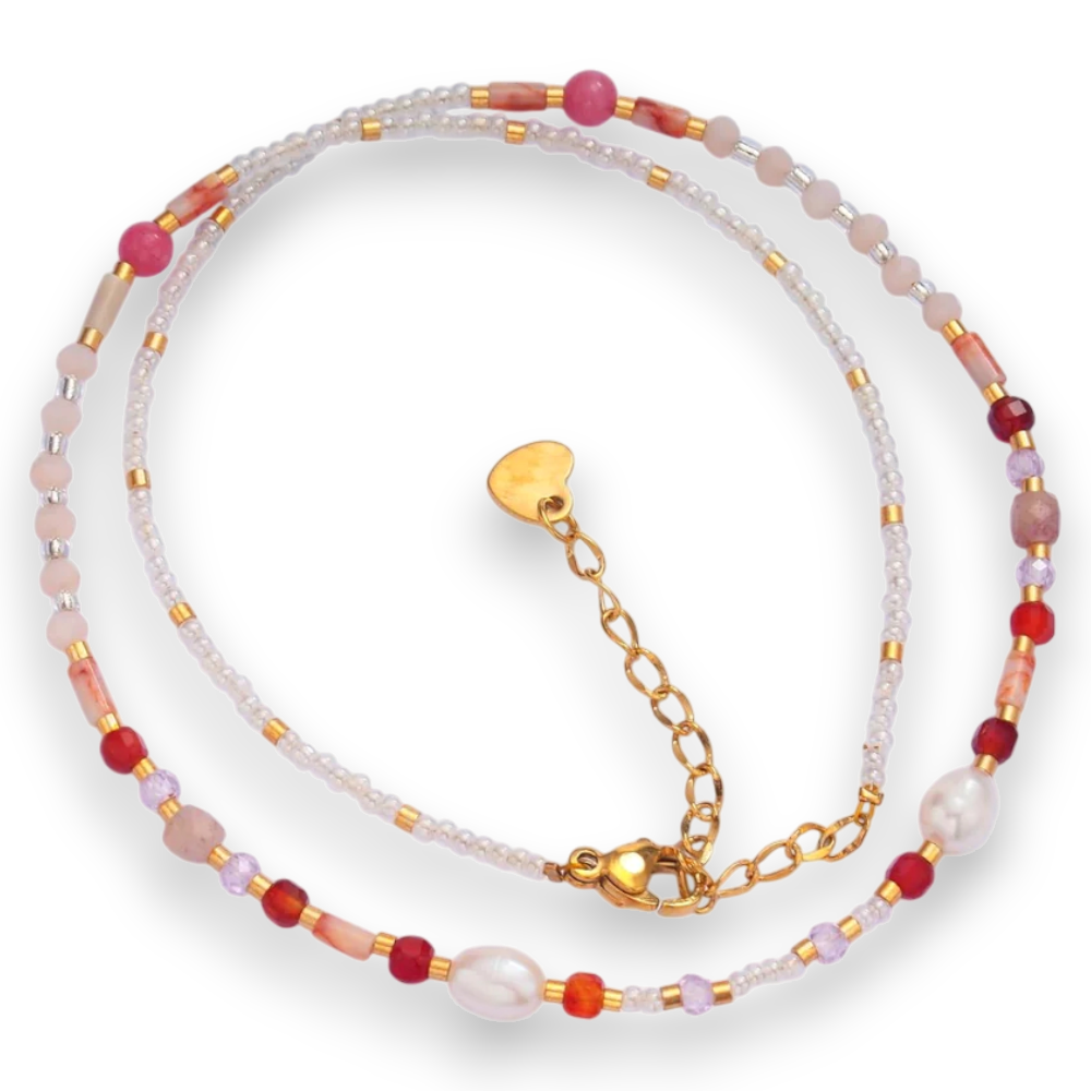 Natural Gemstone Red Shell Pearl Choker Necklace NC-21WA3099