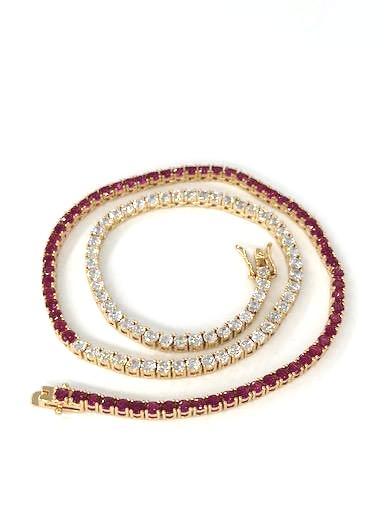 Fuchsia and clear 18K Gold Filled Tennis Chain Necklace   NC-21WA3267