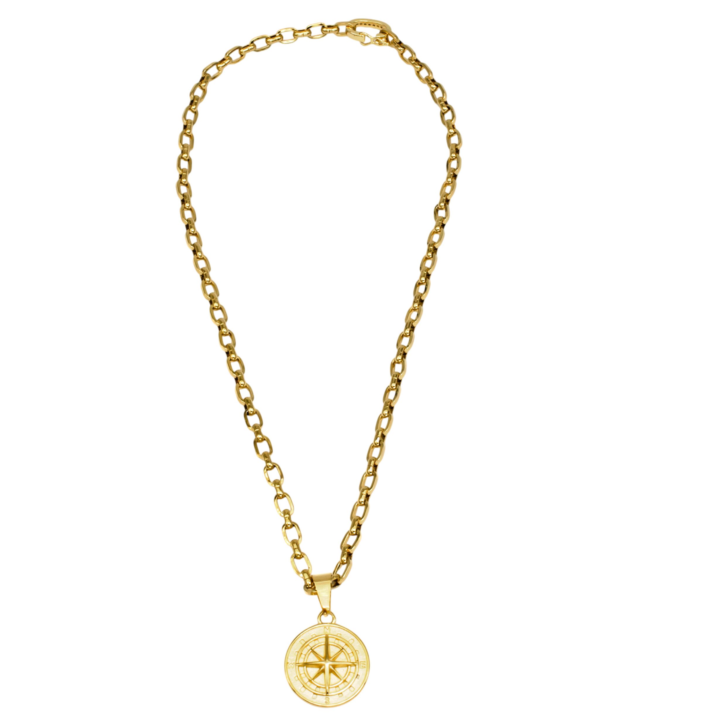 Statement Gold Compass Medallion Necklace  NC-SJ0298