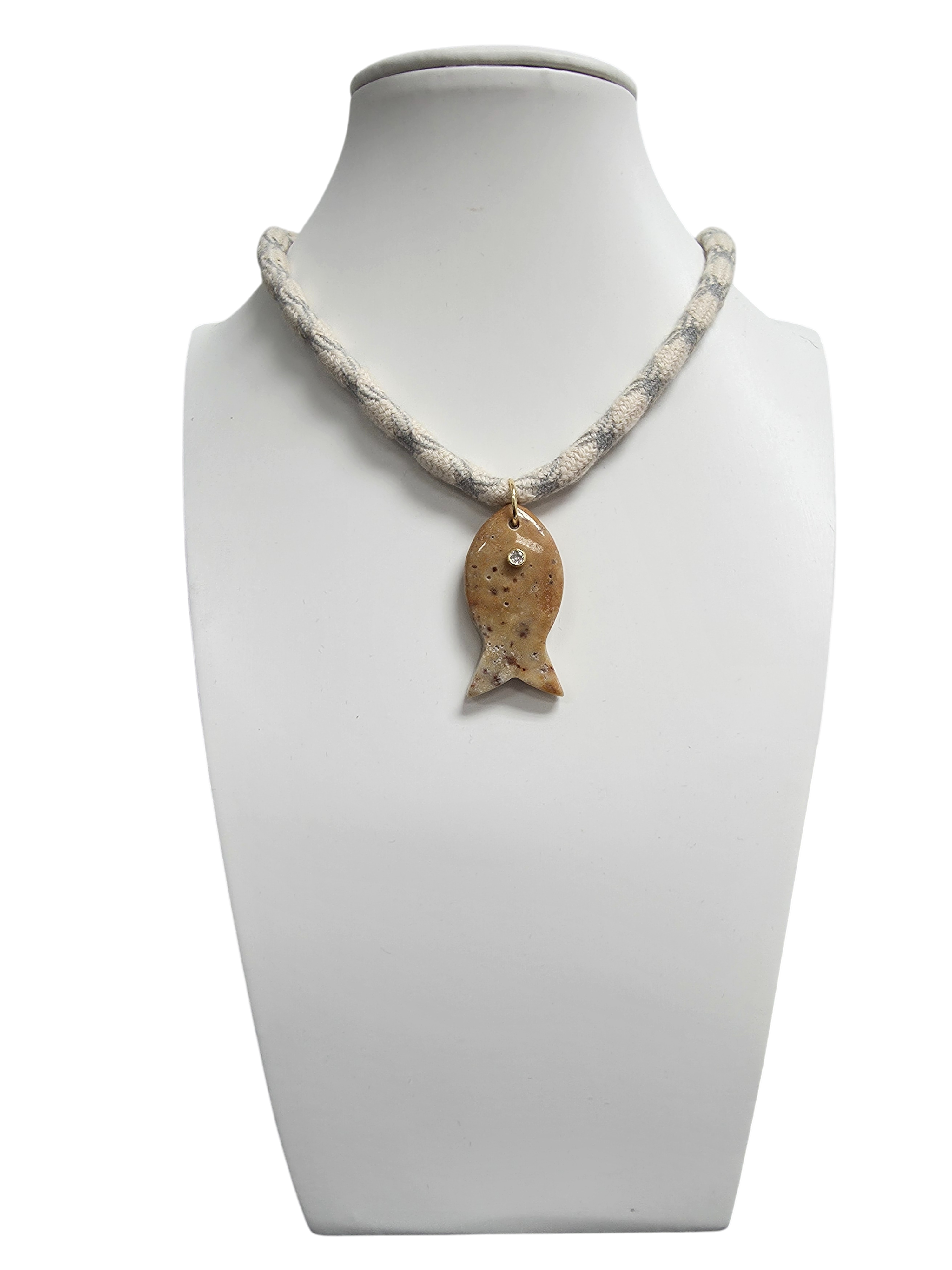 Gray Cord Necklace Gemstone Fish NC-SJ0465