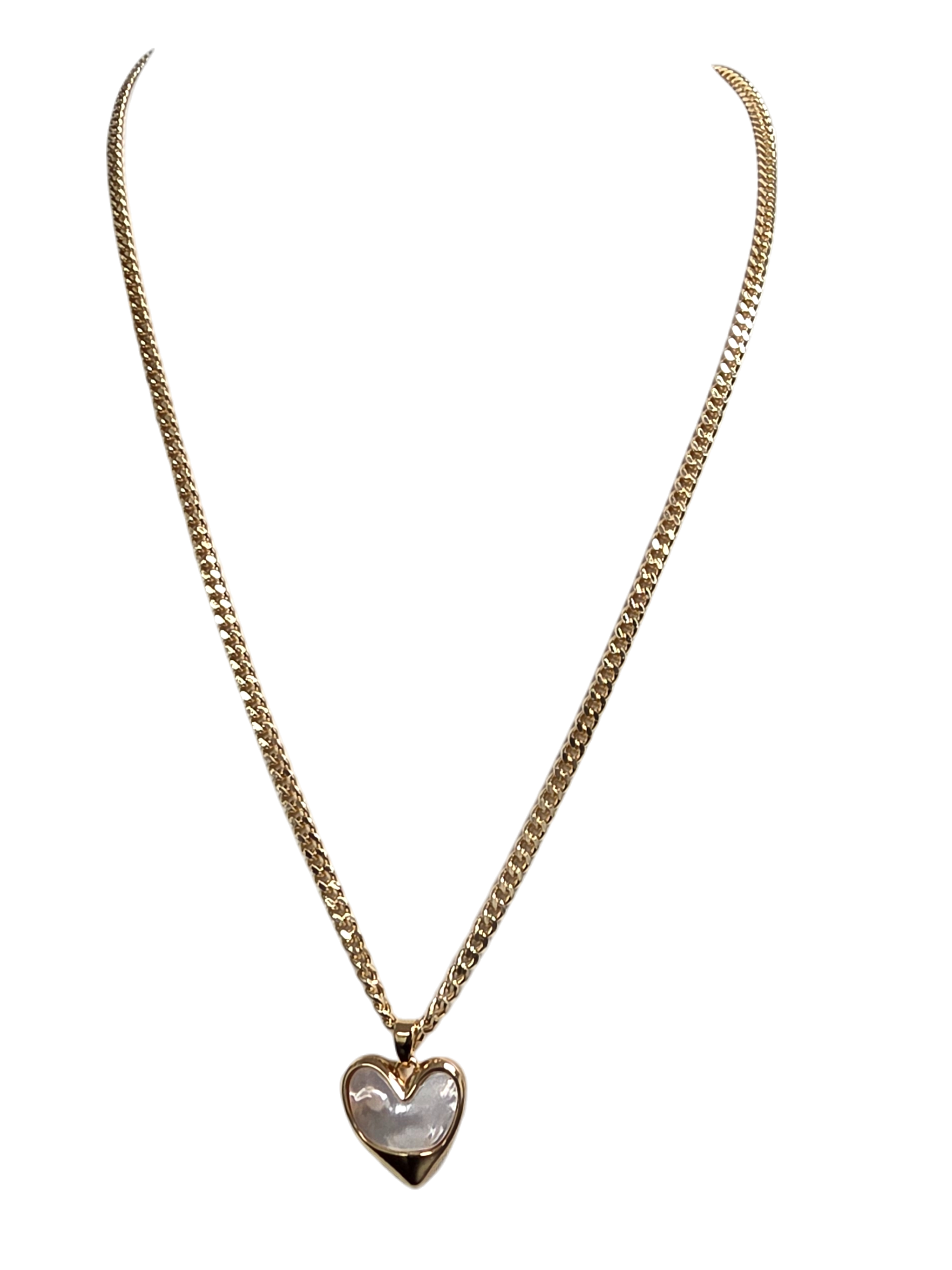 Curb Chain Pearl Gold Heart 18 Inch Necklace  NC-SJ0466