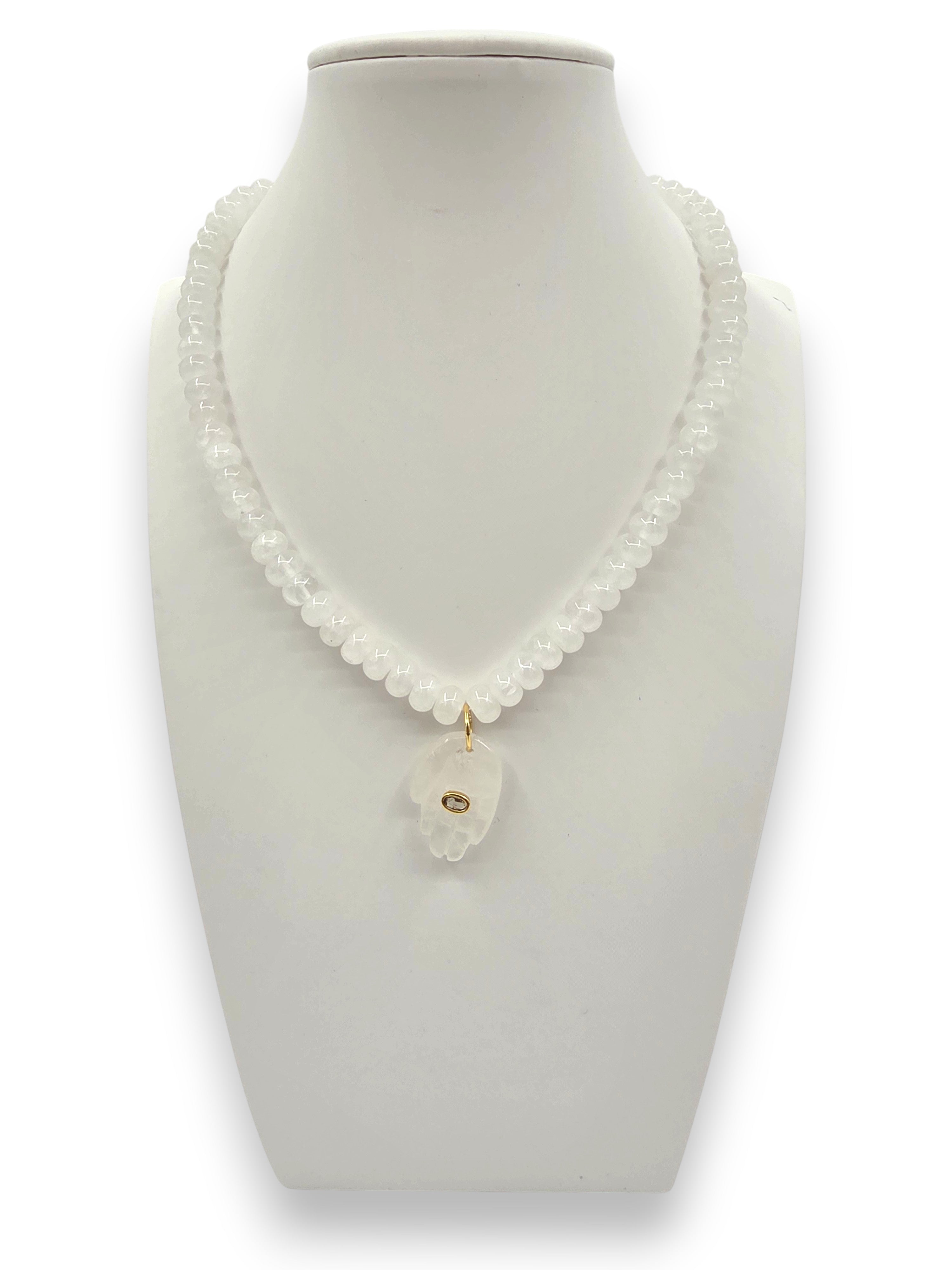 White Beaded Hamsa Hand Stone 16-inch Necklace ✦ NC-SJ0550
