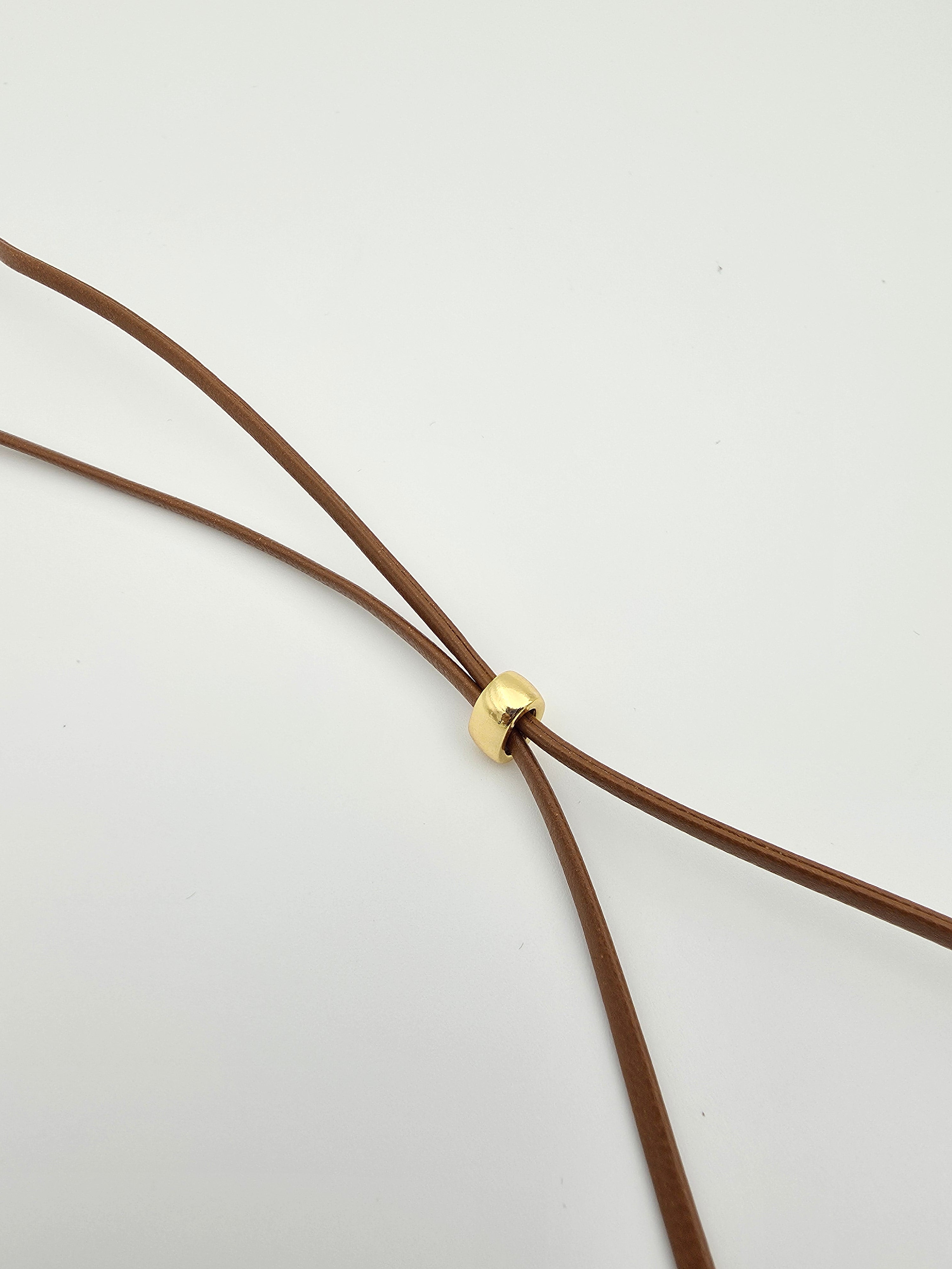 ADJUSTABLE TAN CORD NECKLACE WITH AMAZONITE FISH STONE ✦ NC-SJ2005
