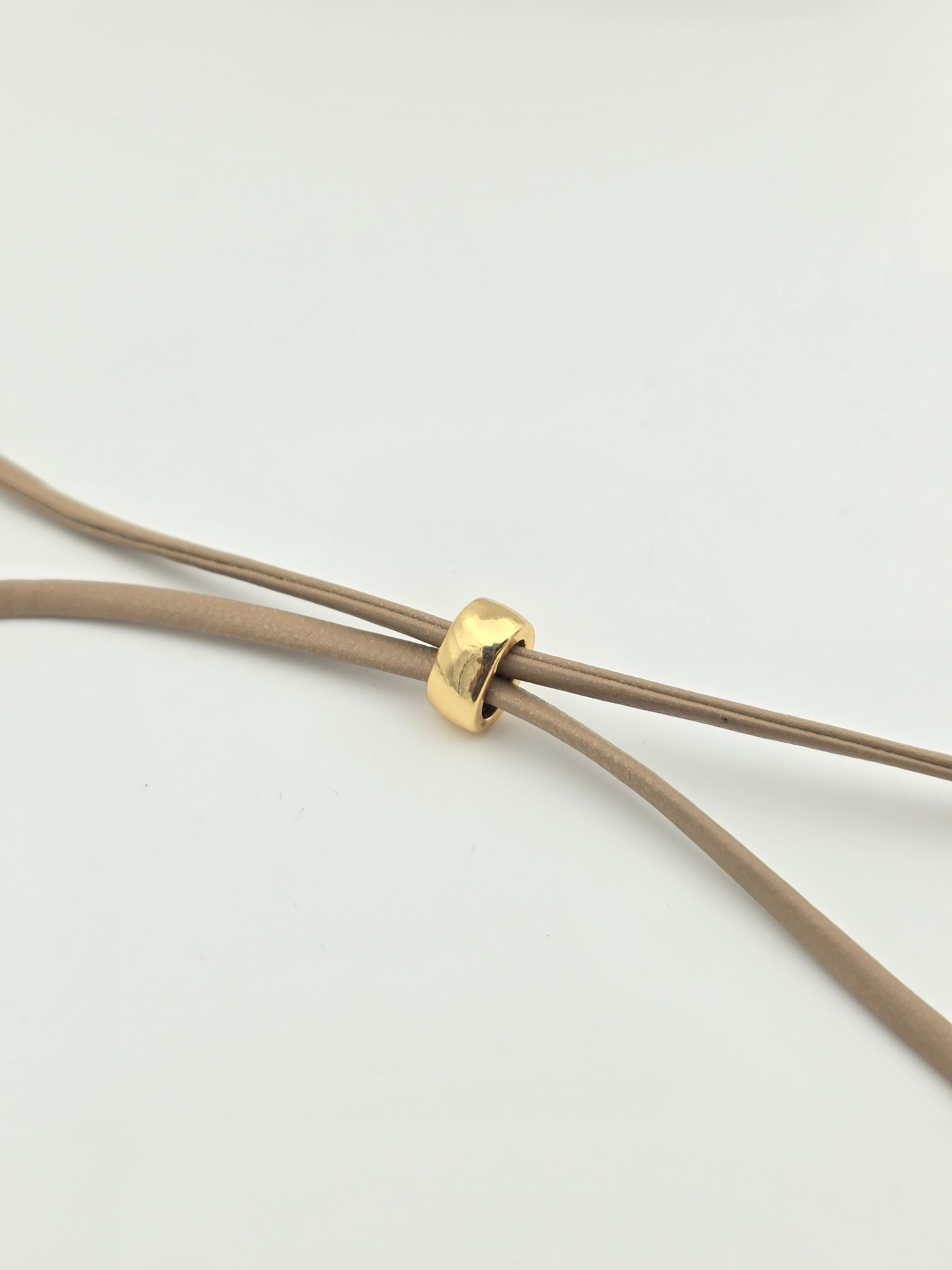ADJUSTABLE BEIGE LEATHER CORD NECKLACE WITH BLACK STONE ✦ NC-SJ2007