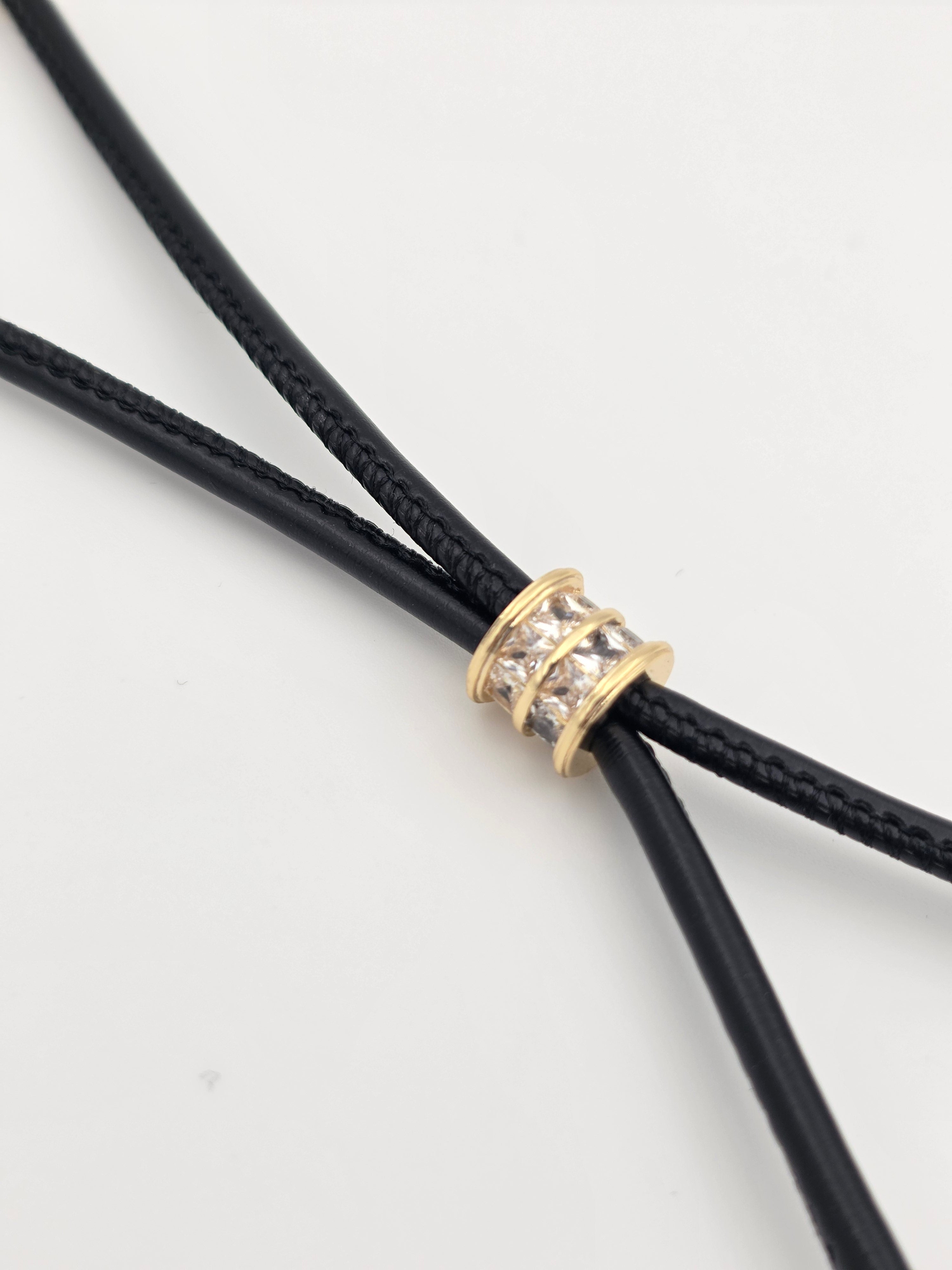 BLACK ADJUSTABLE BAGUETTE CORD NECKLACE WITH BUTTERFLY PENDANT ✦  NC-SJ2010