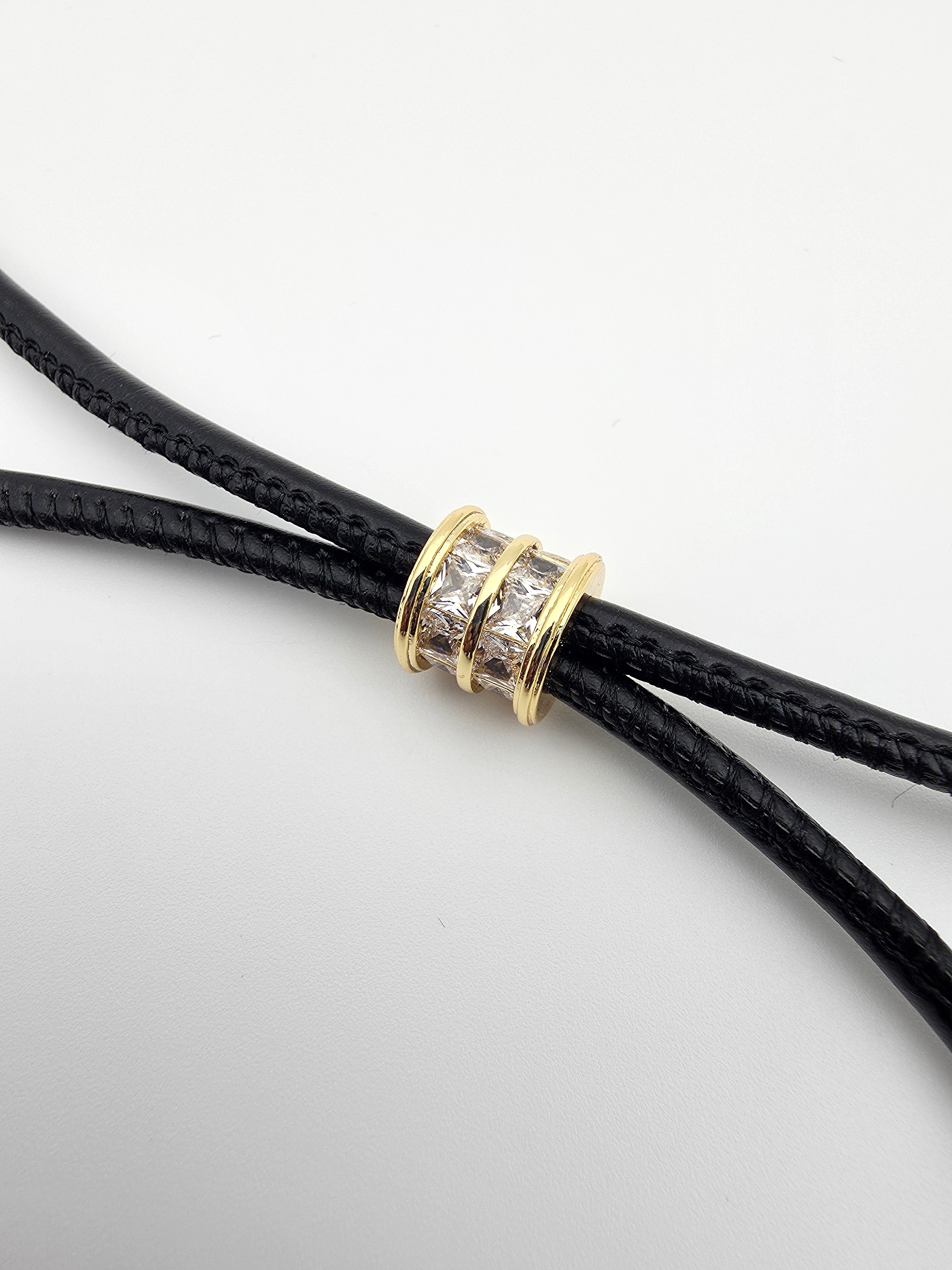 CUSTOM BLACK ADJUSTABLE BAGUETTE CORD NECKLACE WITH GOLD PETAL PENDANT ✦ NC-SJ2015