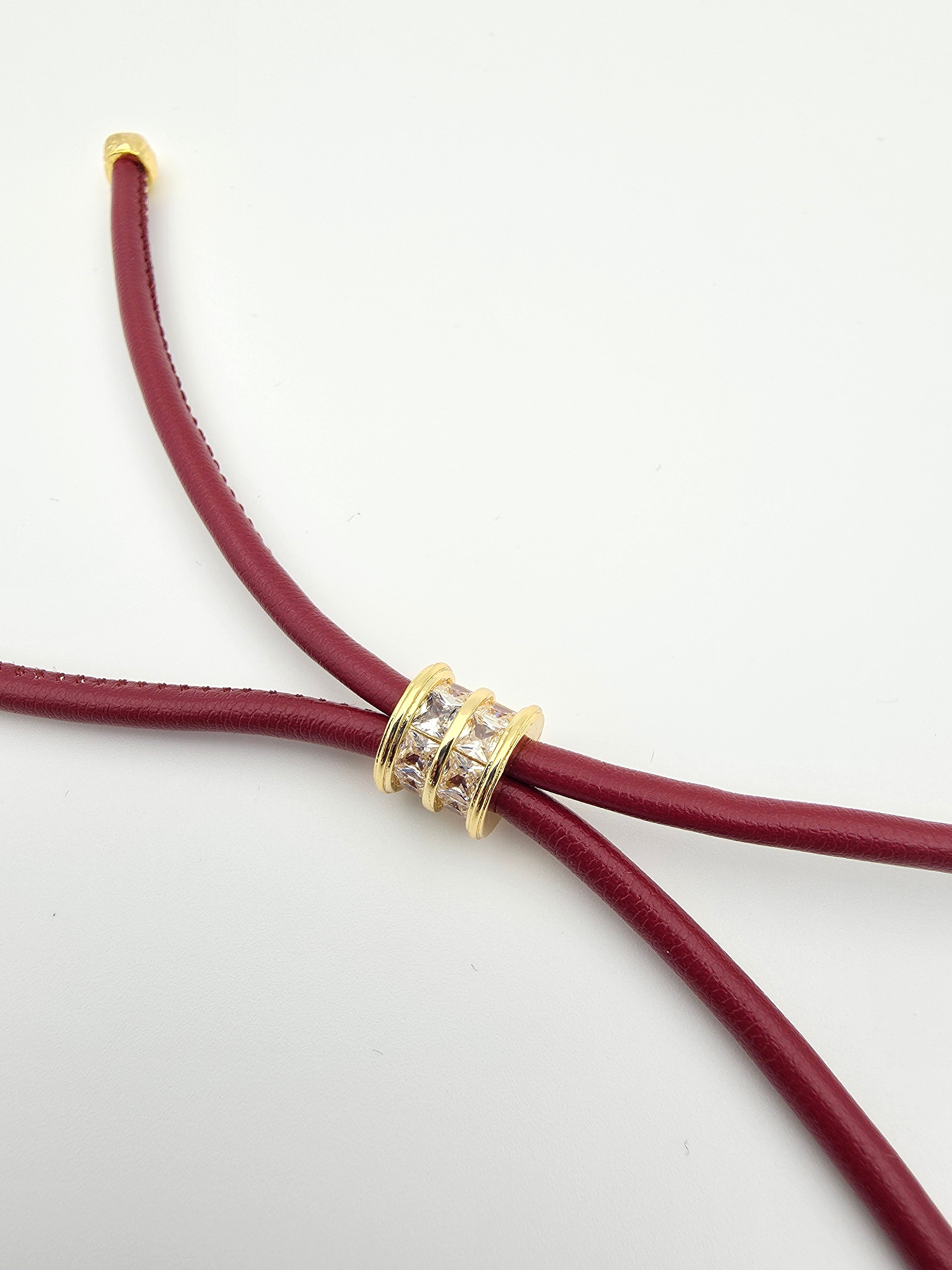 MAROON CUSTOM ADJUSTABLE BAGUETTE CORD NECKLACE WITH GOLD BUTTERFLY PENDANT   ✦ NC-SJ2019