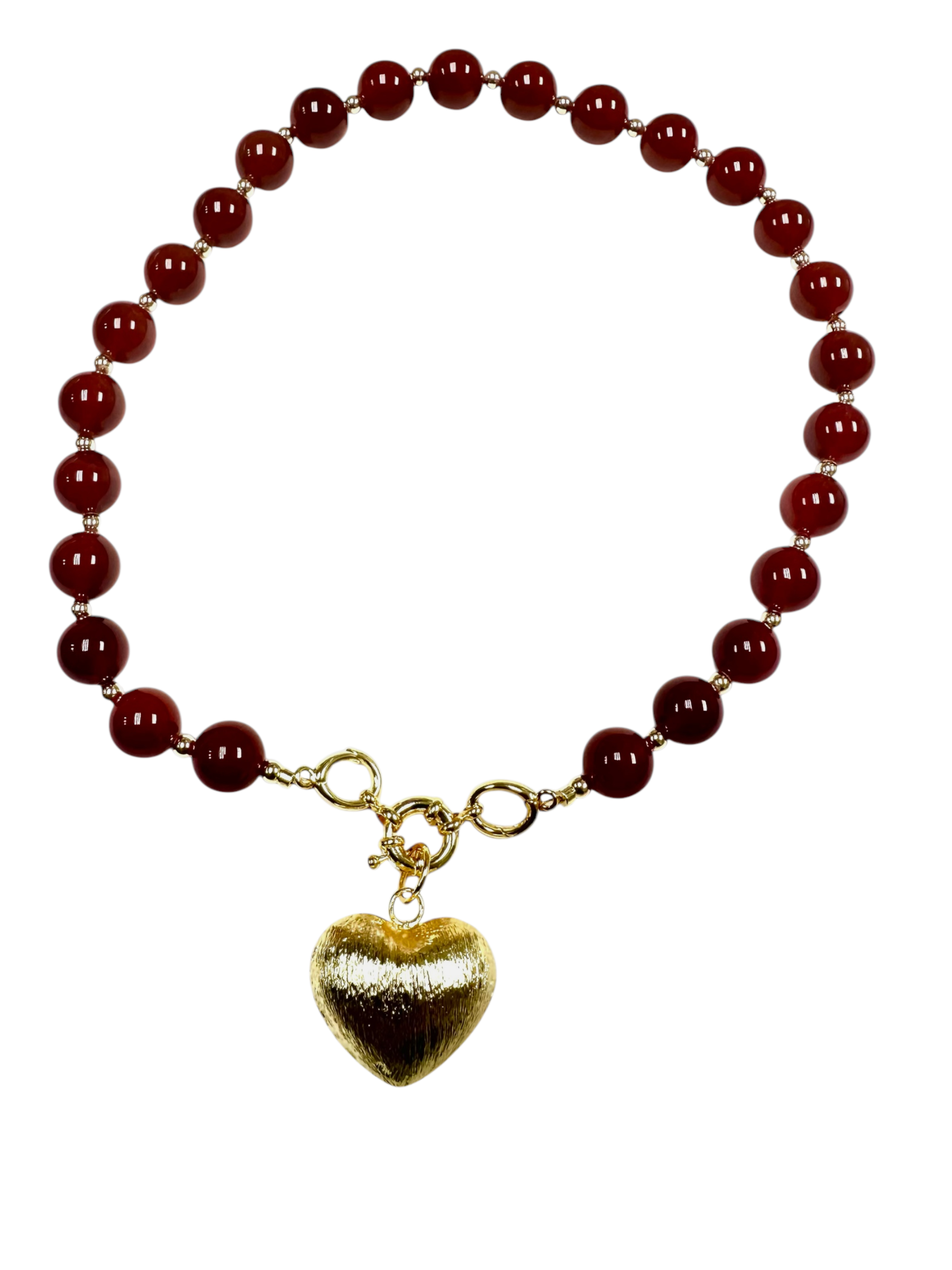 Carnelian beaded necklace with ribbed heart pendant NC-SJ2038